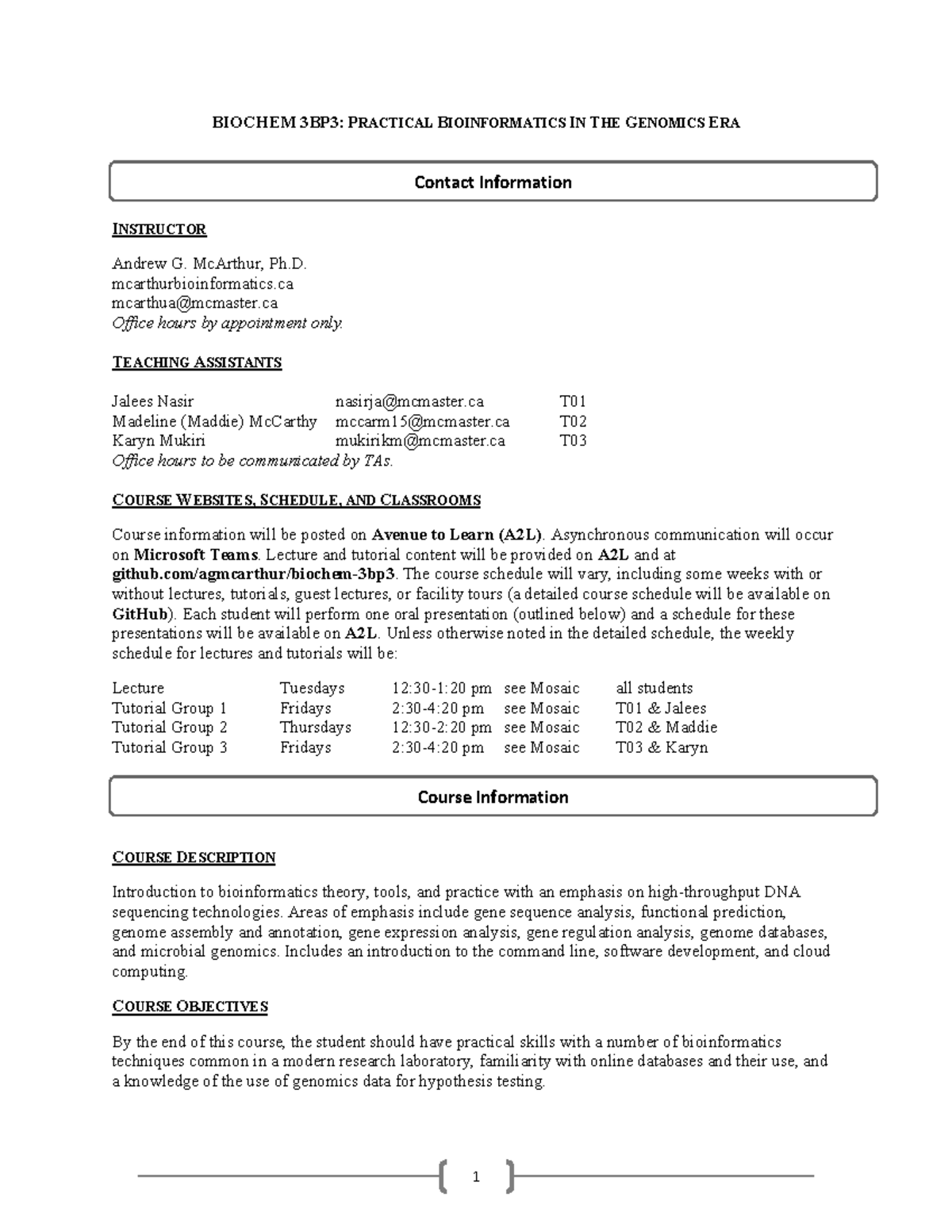 Biochem-3BP3- Practical Bioinformatics in the Genomics Era - BIOCHEM ...