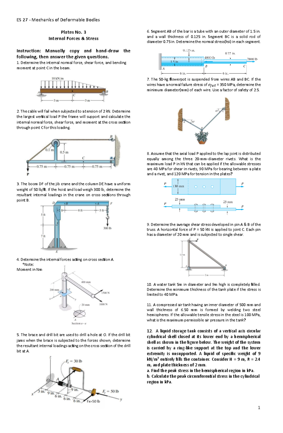 ES 27 Mechanics of Deformable Bodies: Internal Forces & Stress Analysis ...
