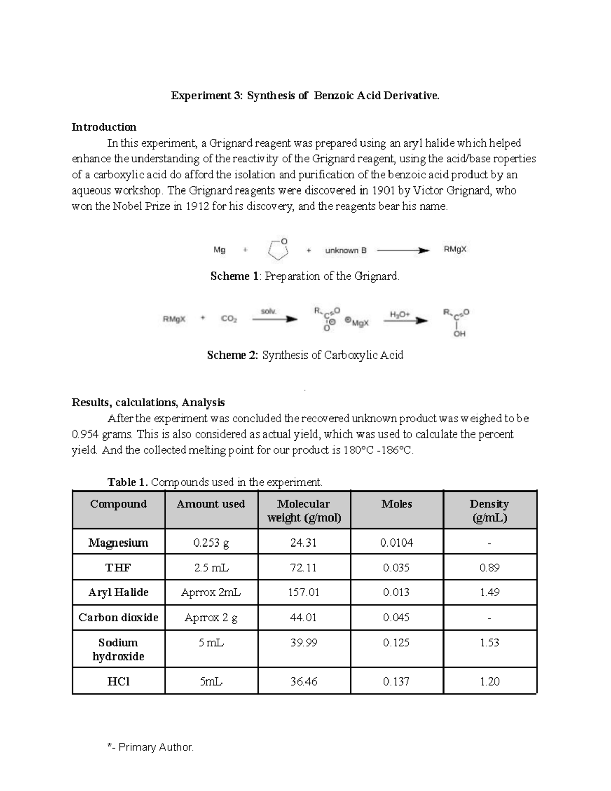 Lab Report: Synthesis of Benzoic Acid Derivative (CHEM 321) - Studocu