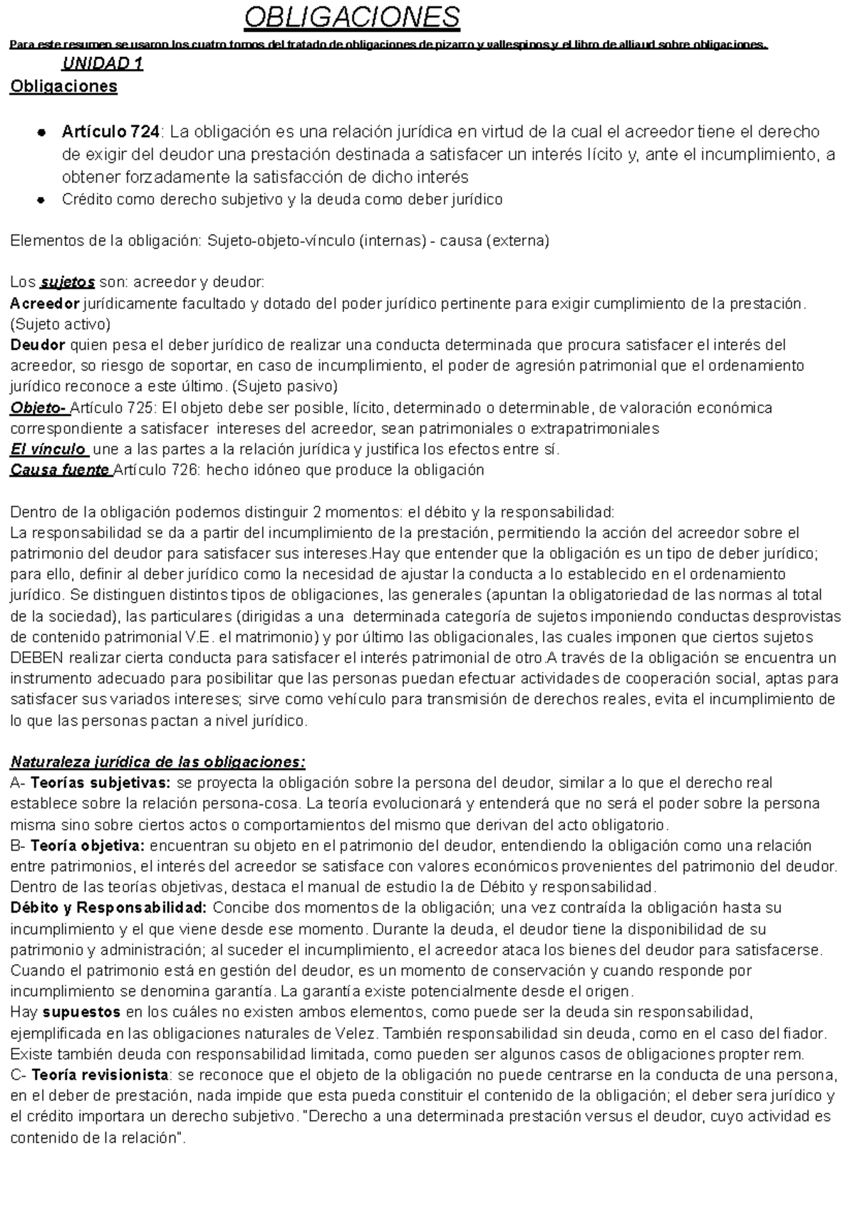 Resumen de Obligaciones - UNIDAD 1 y 2: Conceptos y Elementos ...