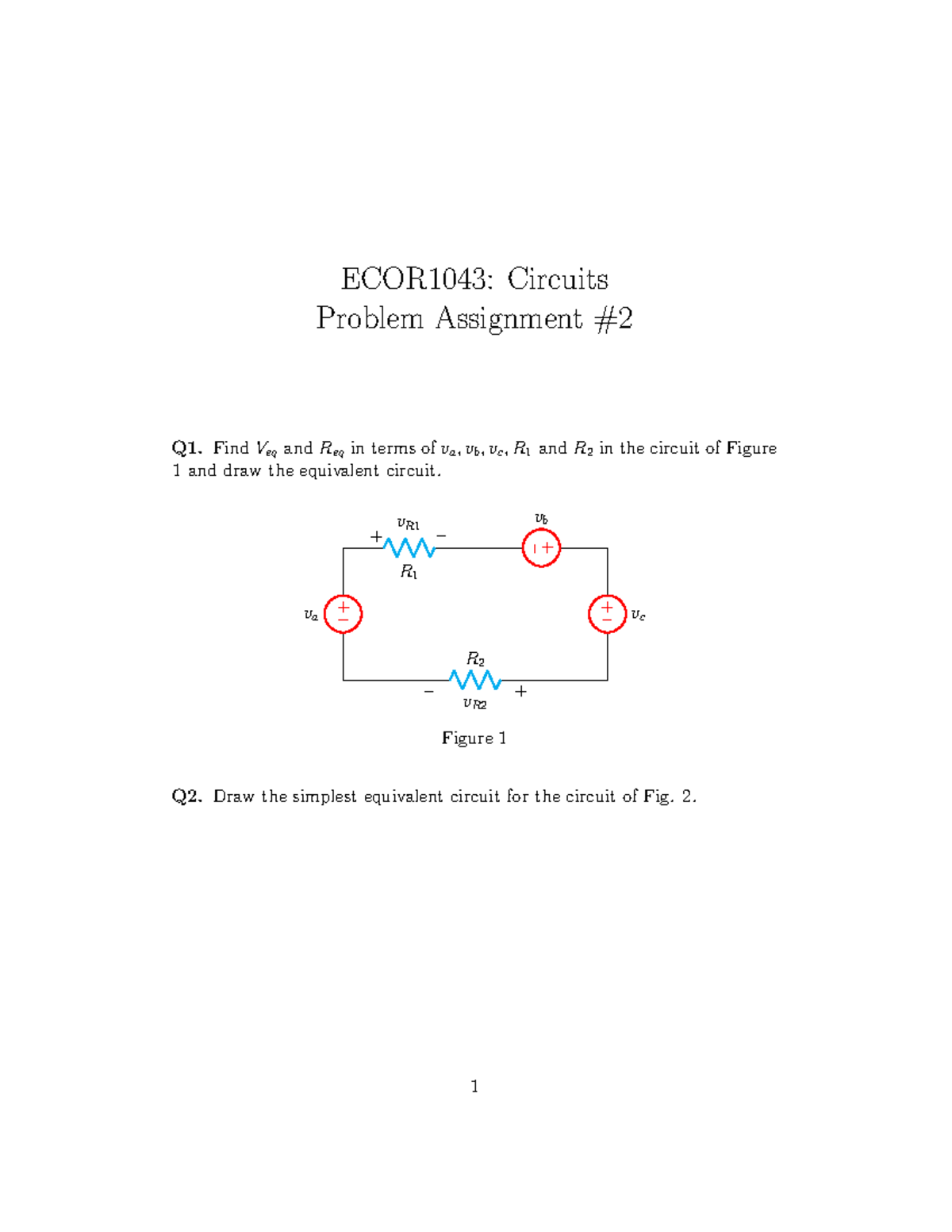ECOR1043: Circuits Problem Assignment - Practice on Equivalent Circuits ...