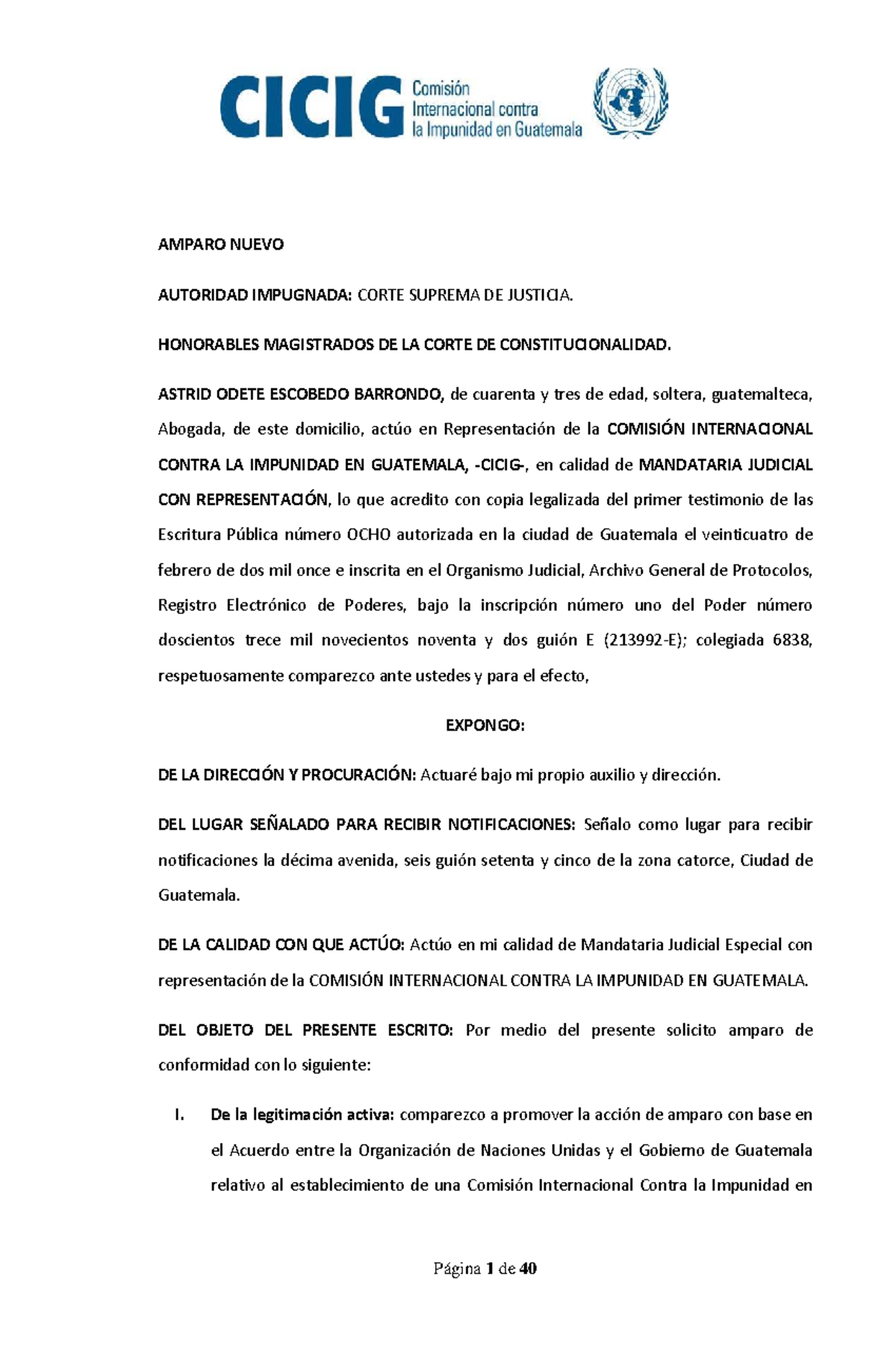 Amparo CSJ-UNE: Acción Constitucional contra la Corte Suprema de ...