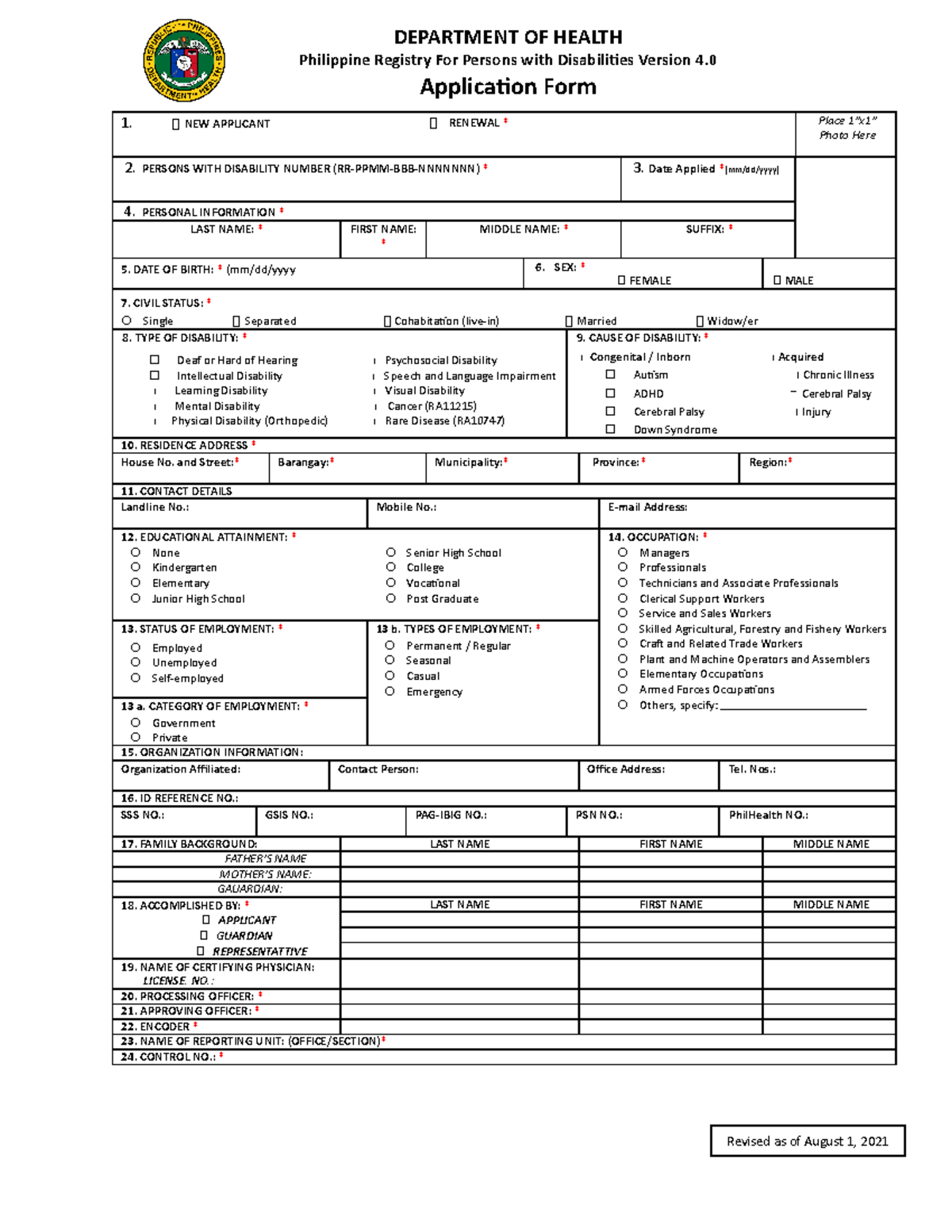 PRPWD - Application Form for Persons with Disabilities 2021 - Studocu