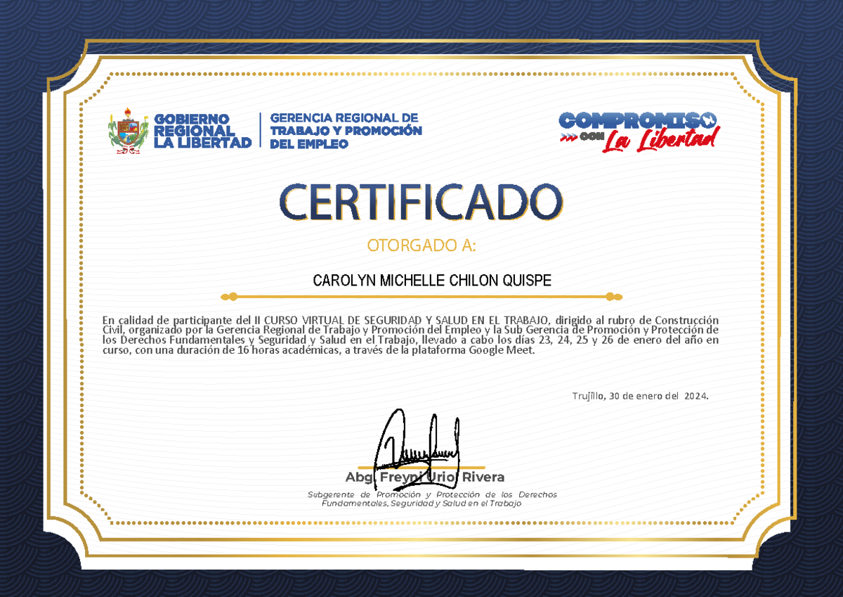 II Curso Virtual de Seguridad y Salud en el Trabajo - Certificado - Document Preview