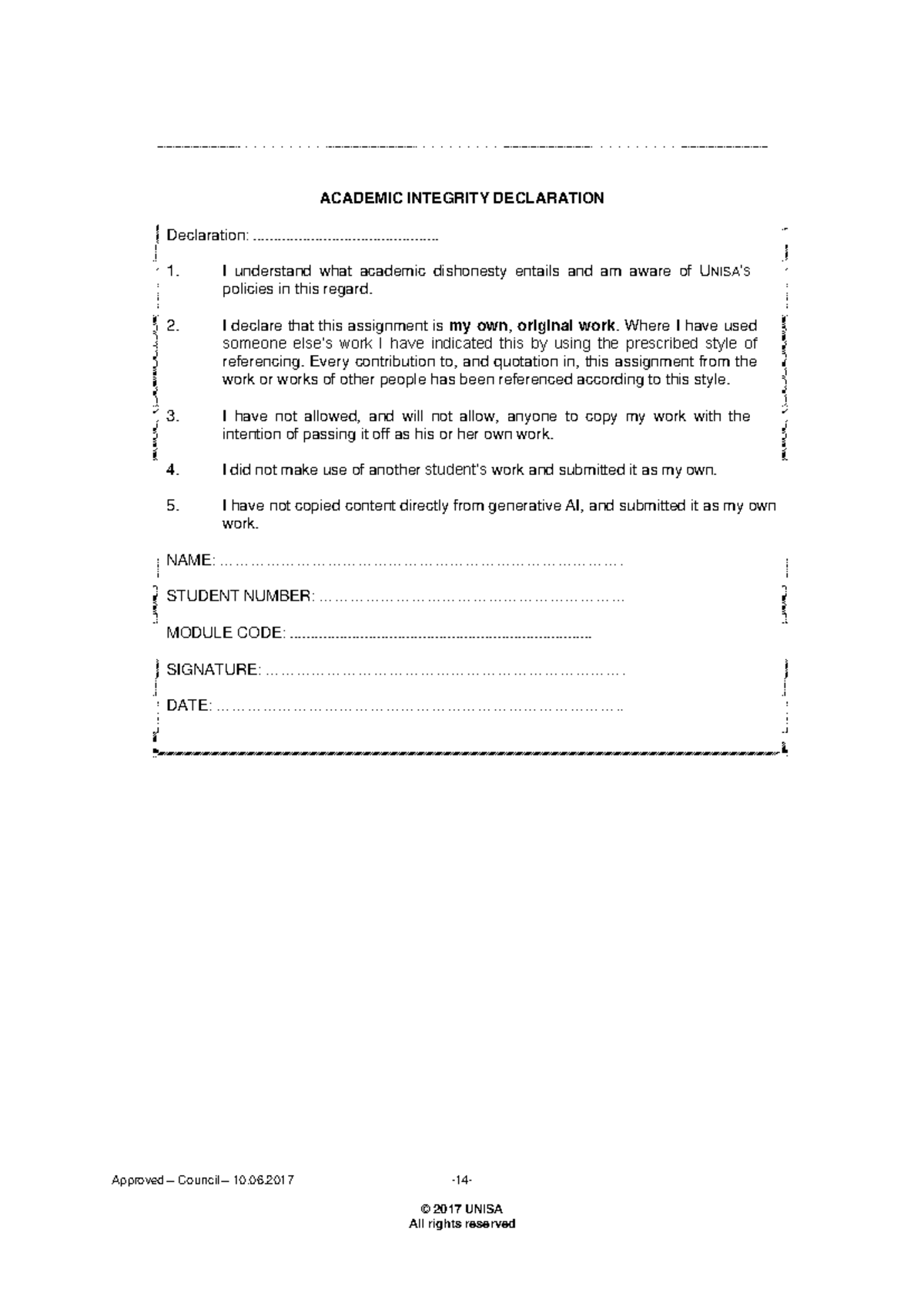 Declaration Form - EUP1501: Academic Integrity Statement - Studocu