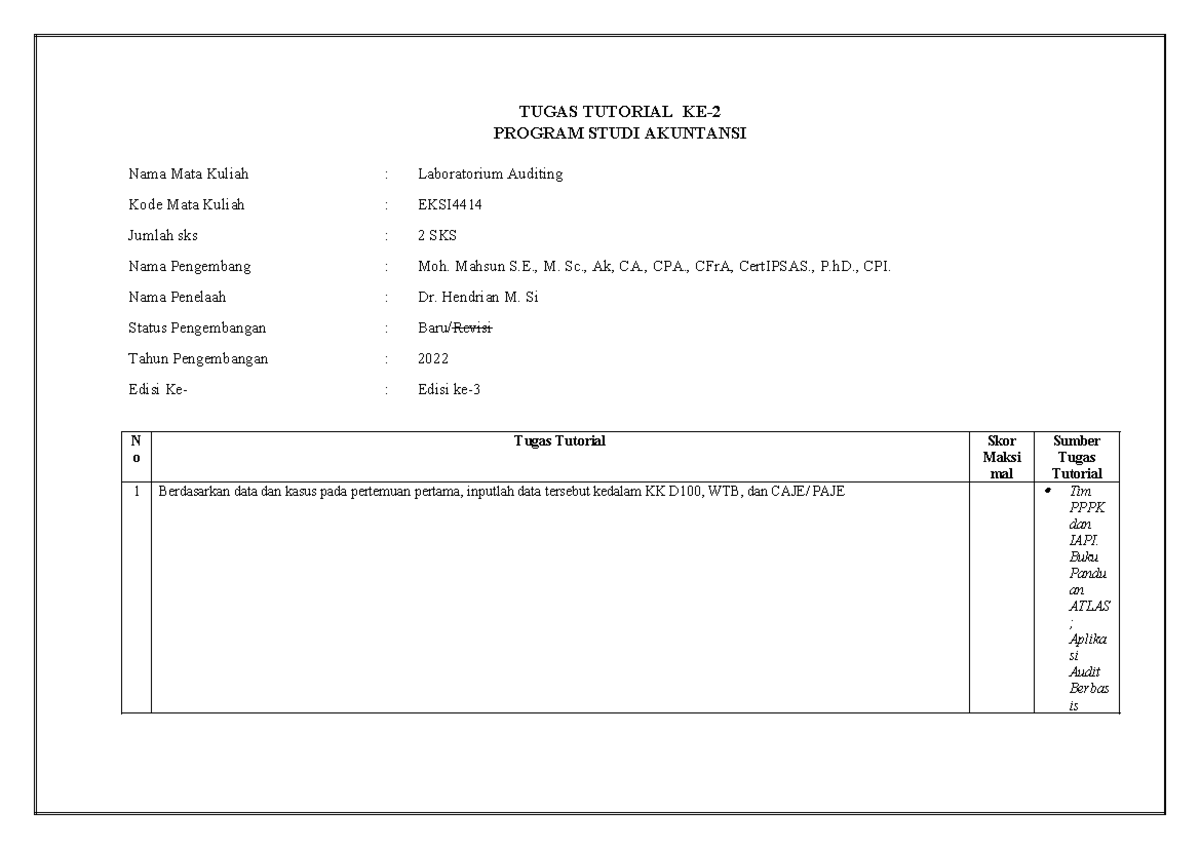 Tugas 2 Tutorial Laboratorium Audit Eksi Edisi 3 Studocu