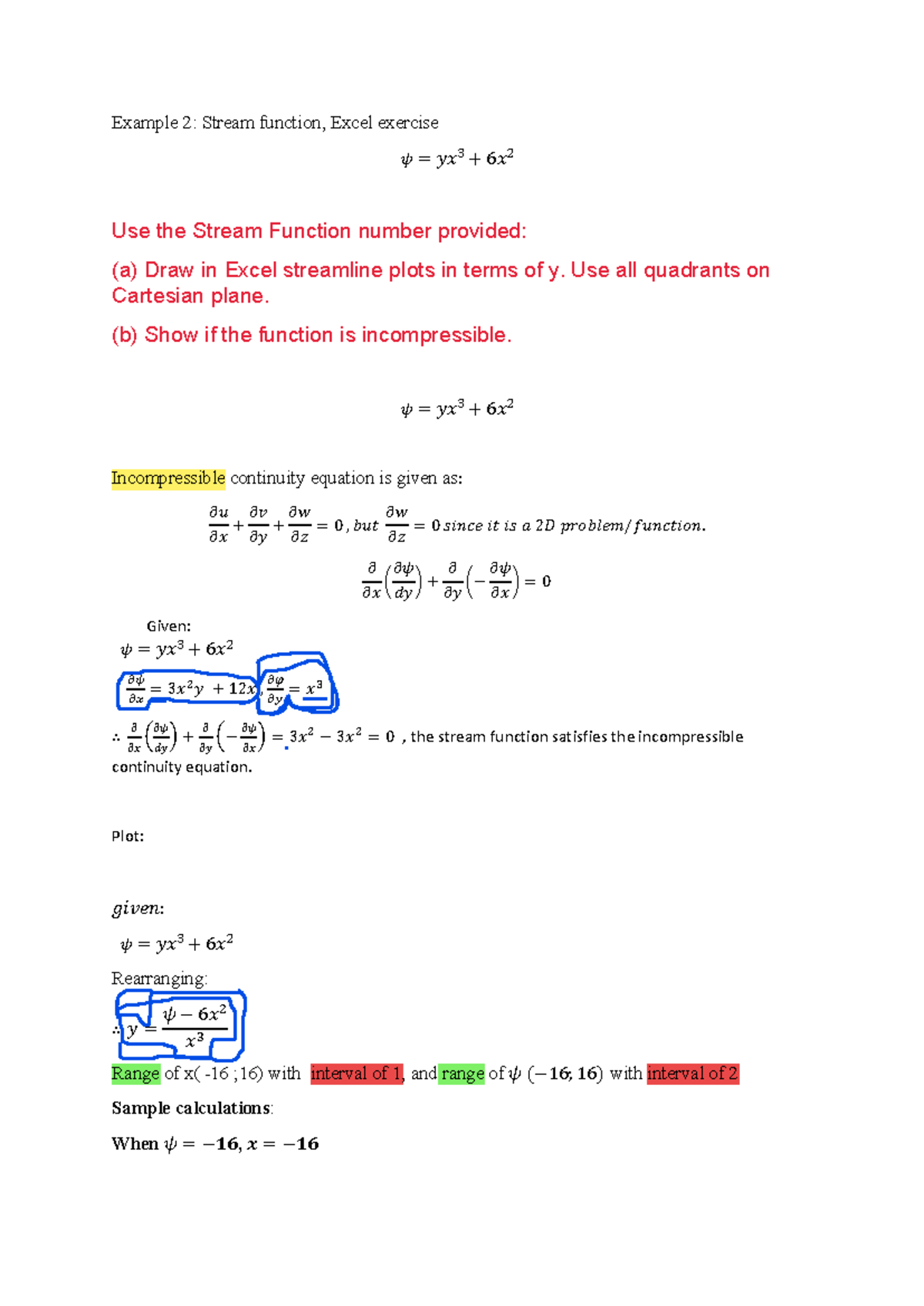 Stream Function Analysis and Excel Exercise for Fluid Dynamics - Studocu