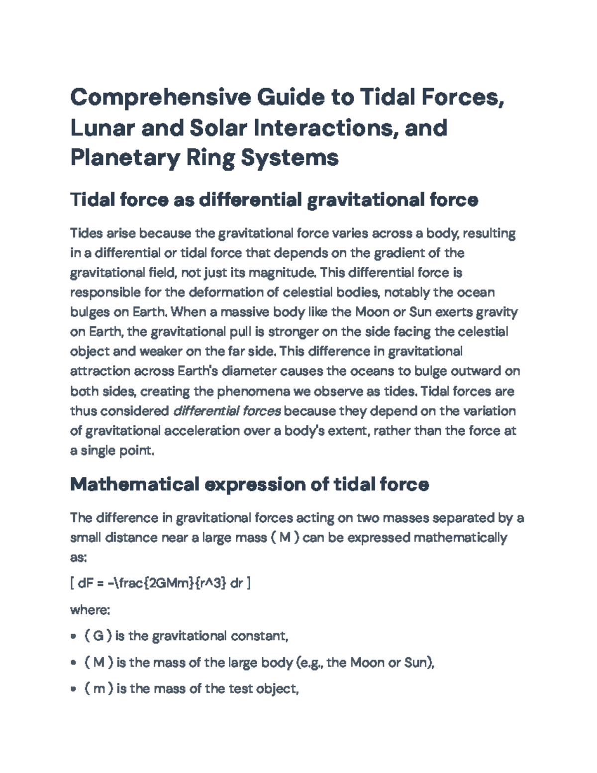 Comprehensive Insights on Tidal Forces in Astronomy (ASTR 301) - Studocu