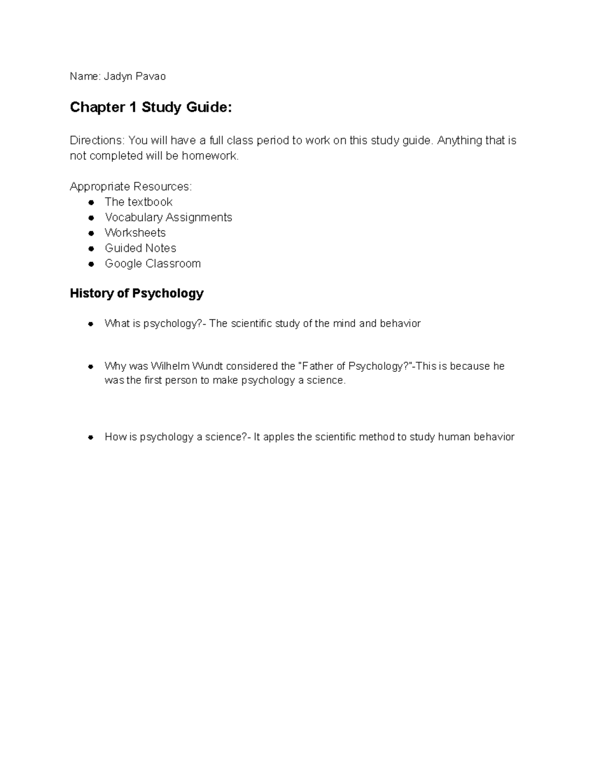 Psychology 101 Chapter 1 Test Study Guide: Key Concepts & Theories ...