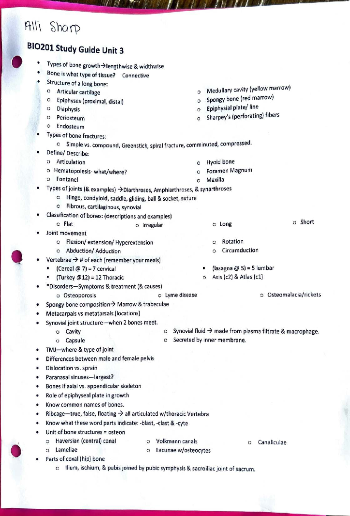 BI0201 Study Guide: Bone Structures, Growth, and Fractures Unit 3 - Studocu