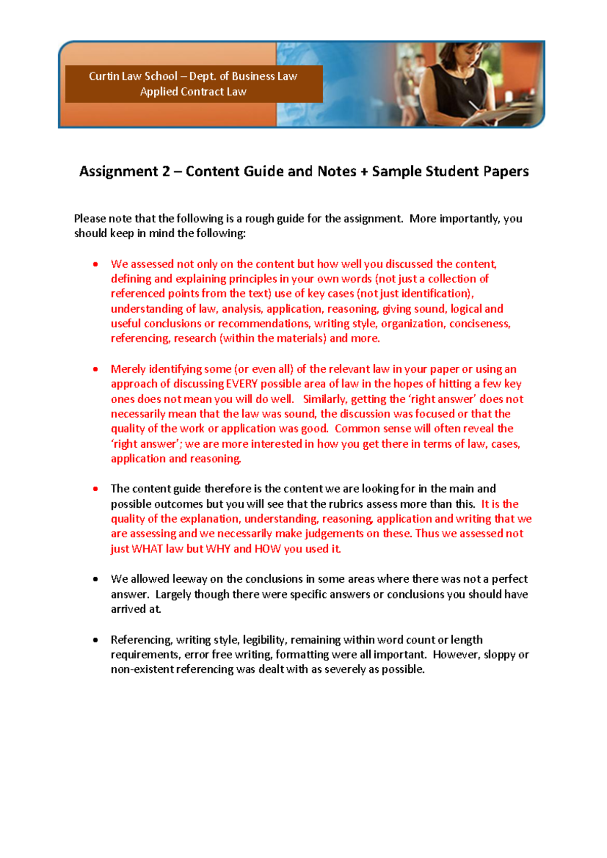 Applied Contract Law - A2 Content Guide & Student Paper Examples - Studocu