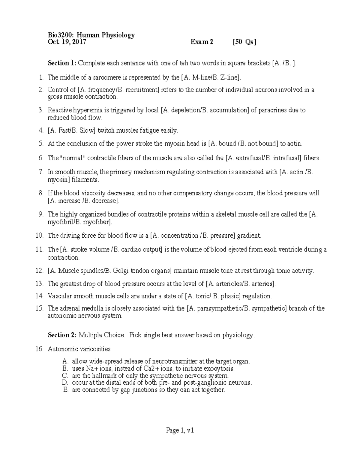 Bio3200 Exam 2 Answers - Human Physiology Overview - Studocu