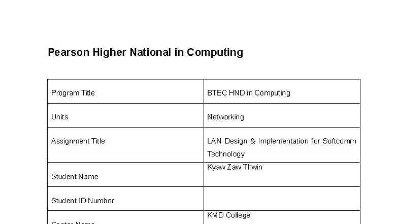 BTEC HND in Computing: LAN Design Implementation Assignment - Studocu
