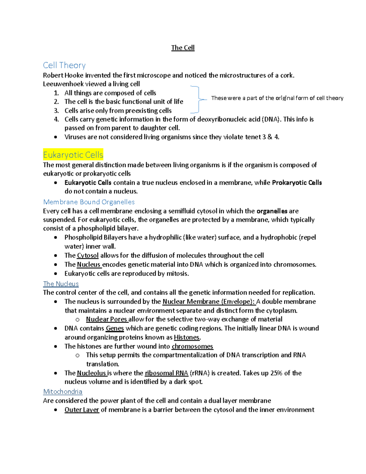 Biology 101: Chapter 1-3 Notes on Cell Theory and Structure - Studocu