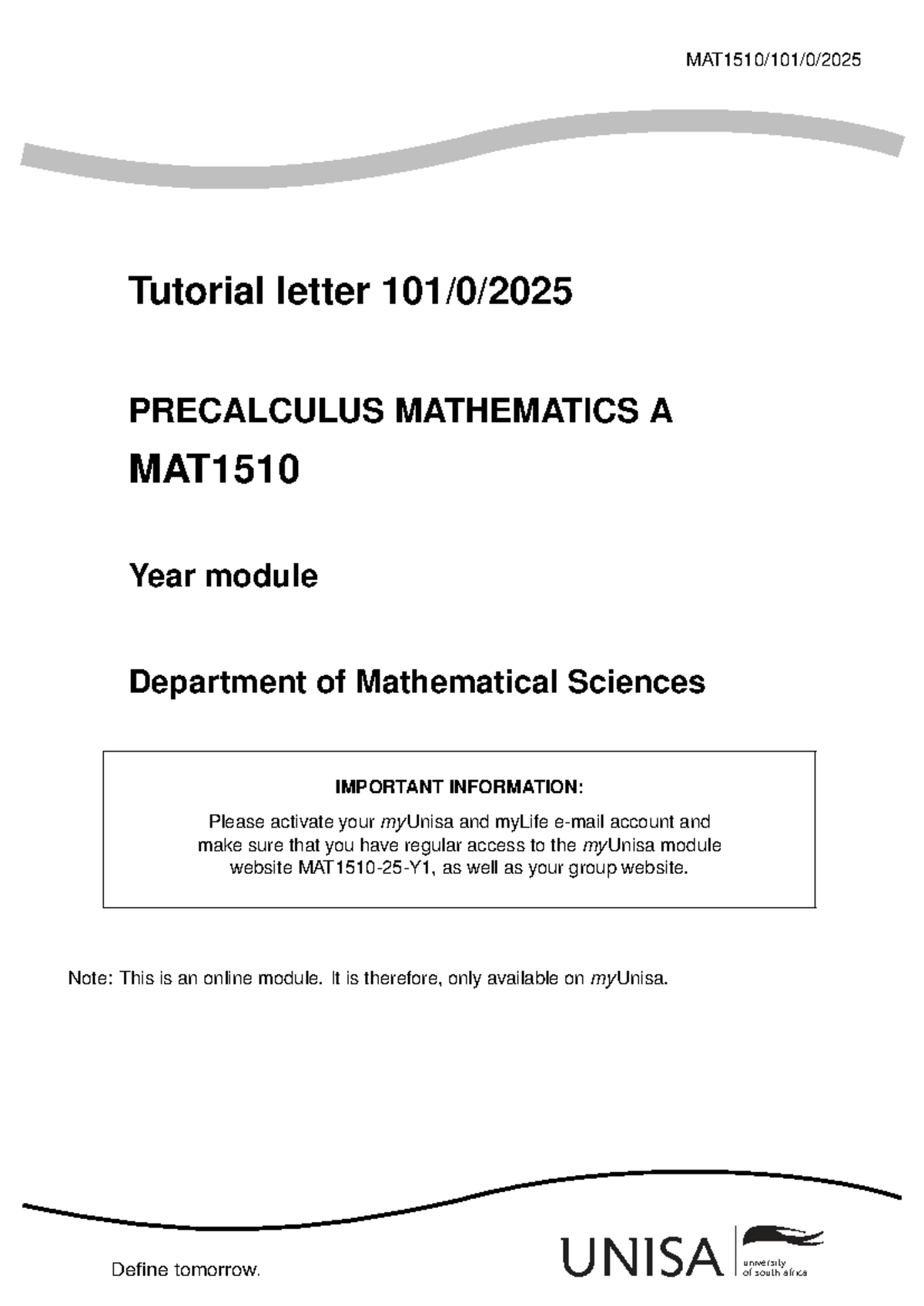ASSIGNMENT 04: PRECALCULUS MATHEMATICS A MAT1510 - Studocu