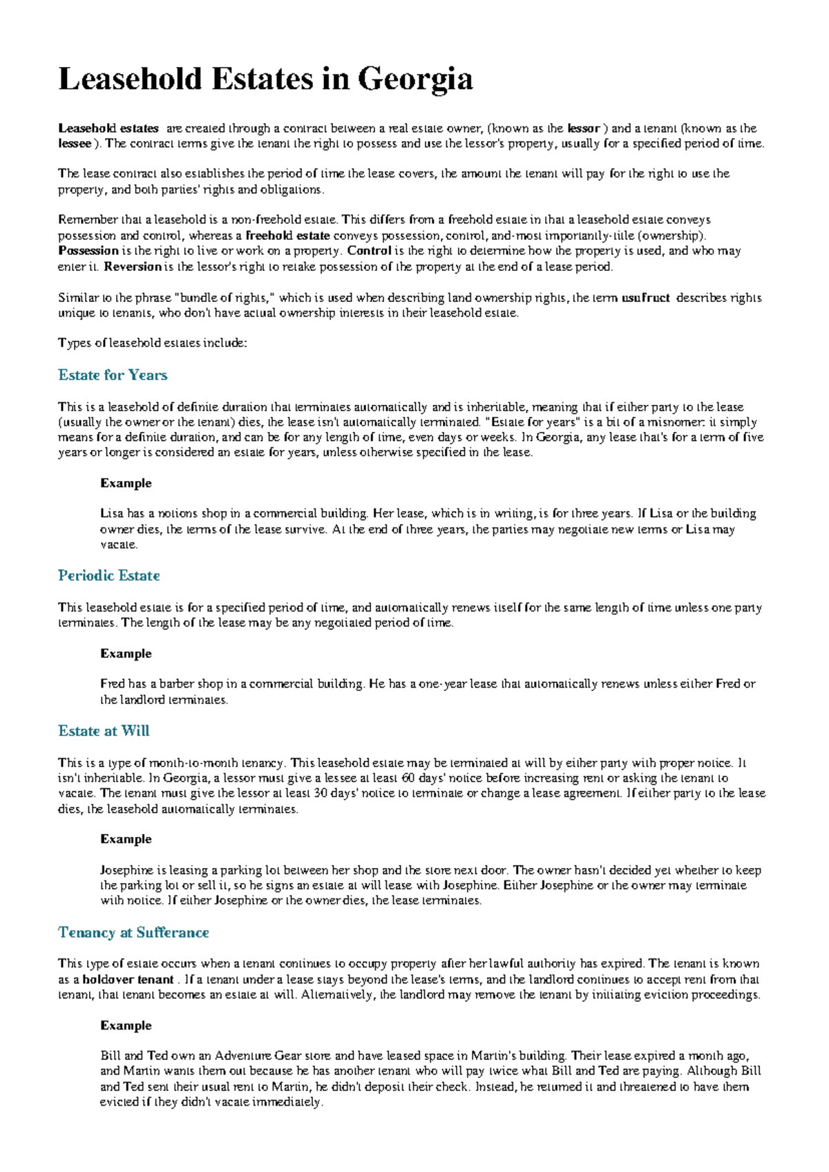Leasehold Estates in GA: Types, Rights, and Examples Explained - Studocu
