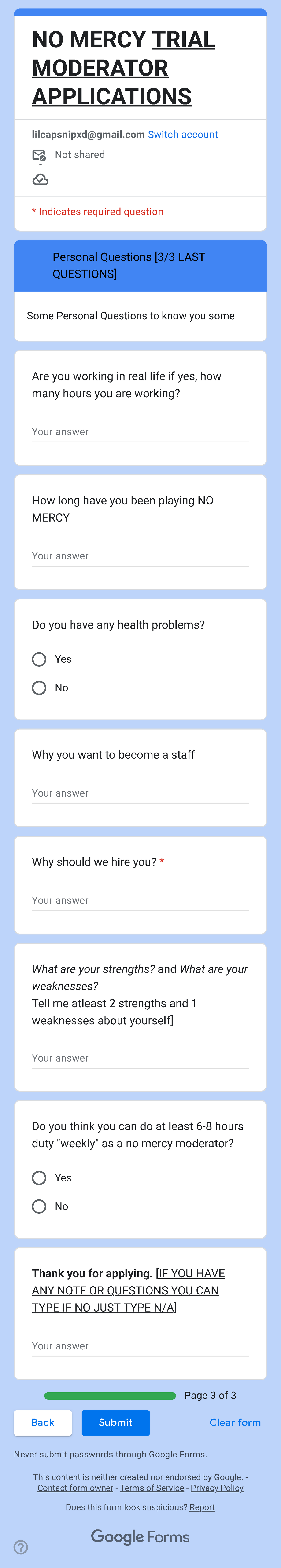 NO MERCY Trial Moderator Application Form - Studocu