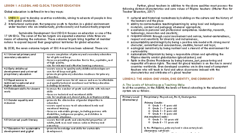 EDUC221: LESSON 1 - GLOBAL AND GLOCAL TEACHER EDUCATION REVIEW - Studocu