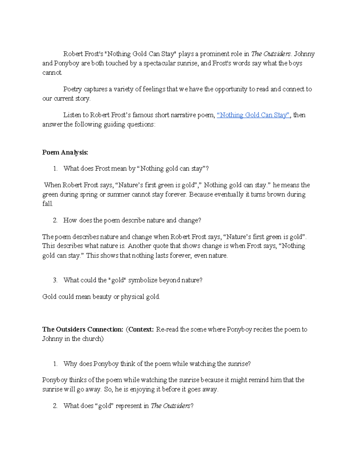 Robert Frost's Poem Analysis in The Outsiders (ENG 101) - Studocu