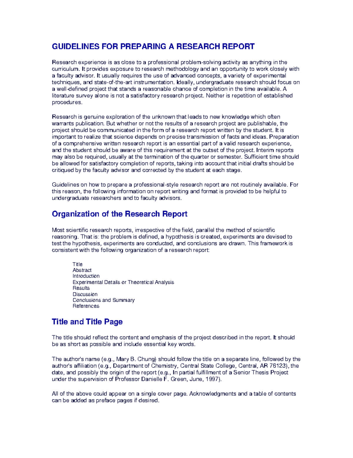 Guidelines FOR Preparing A Research Report - GUIDELINES FOR PREPARING A ...
