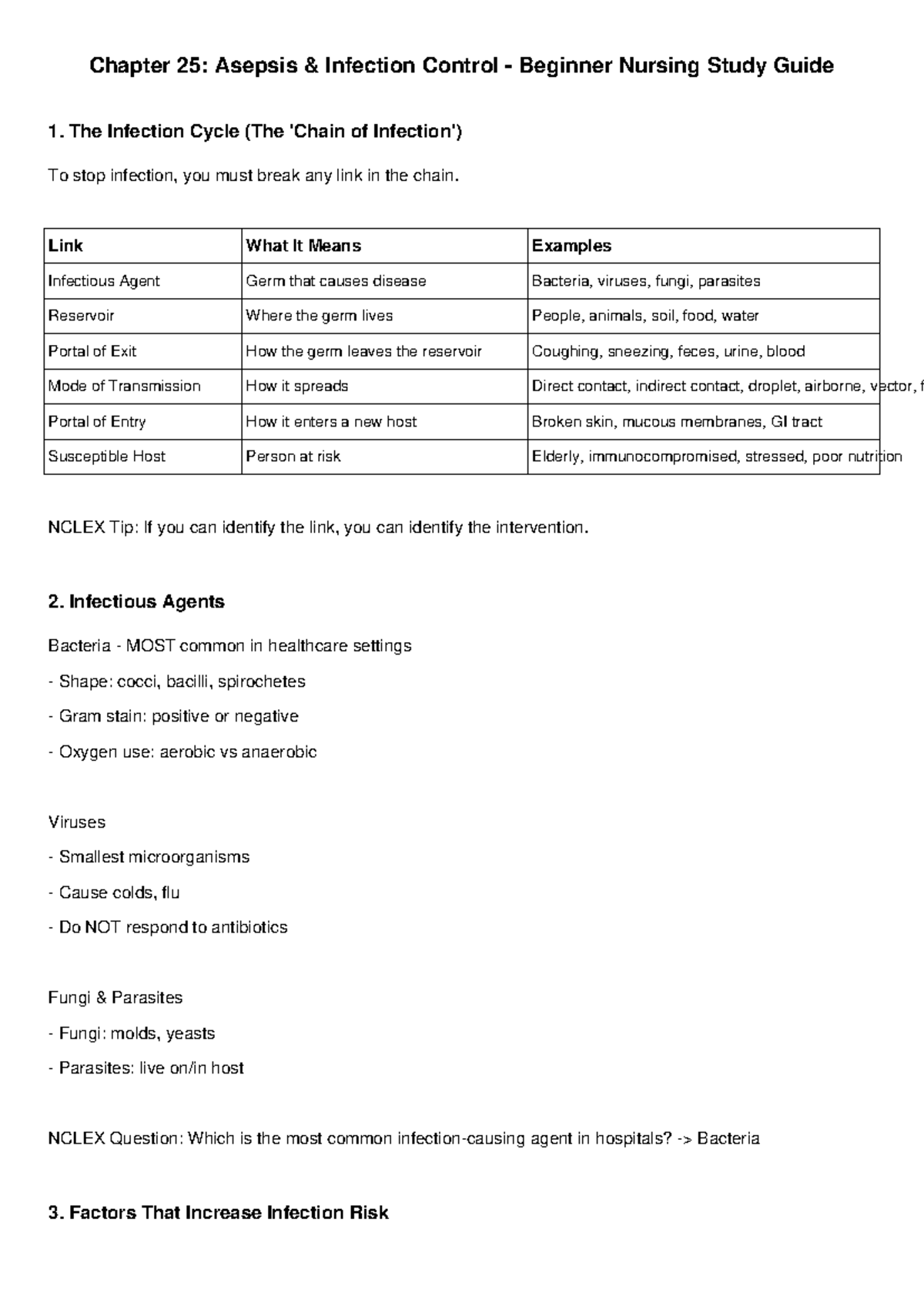 Chapter 25: Asepsis & Infection Control Study Guide for Nursing - Studocu