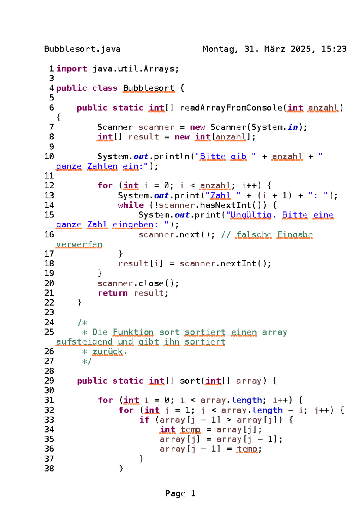 Bubblesort Algorithm Implementation - Aufgabe b) und c) - Studocu