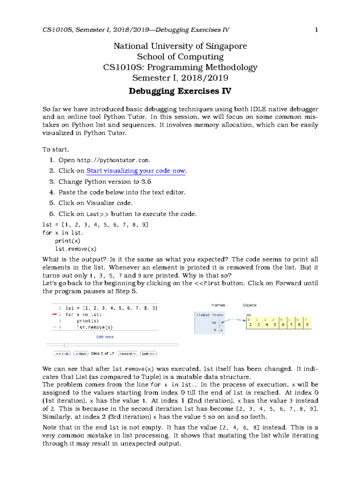 CS1010S Debugging Exercises IV - Semester I, 2018/2019 - Studocu