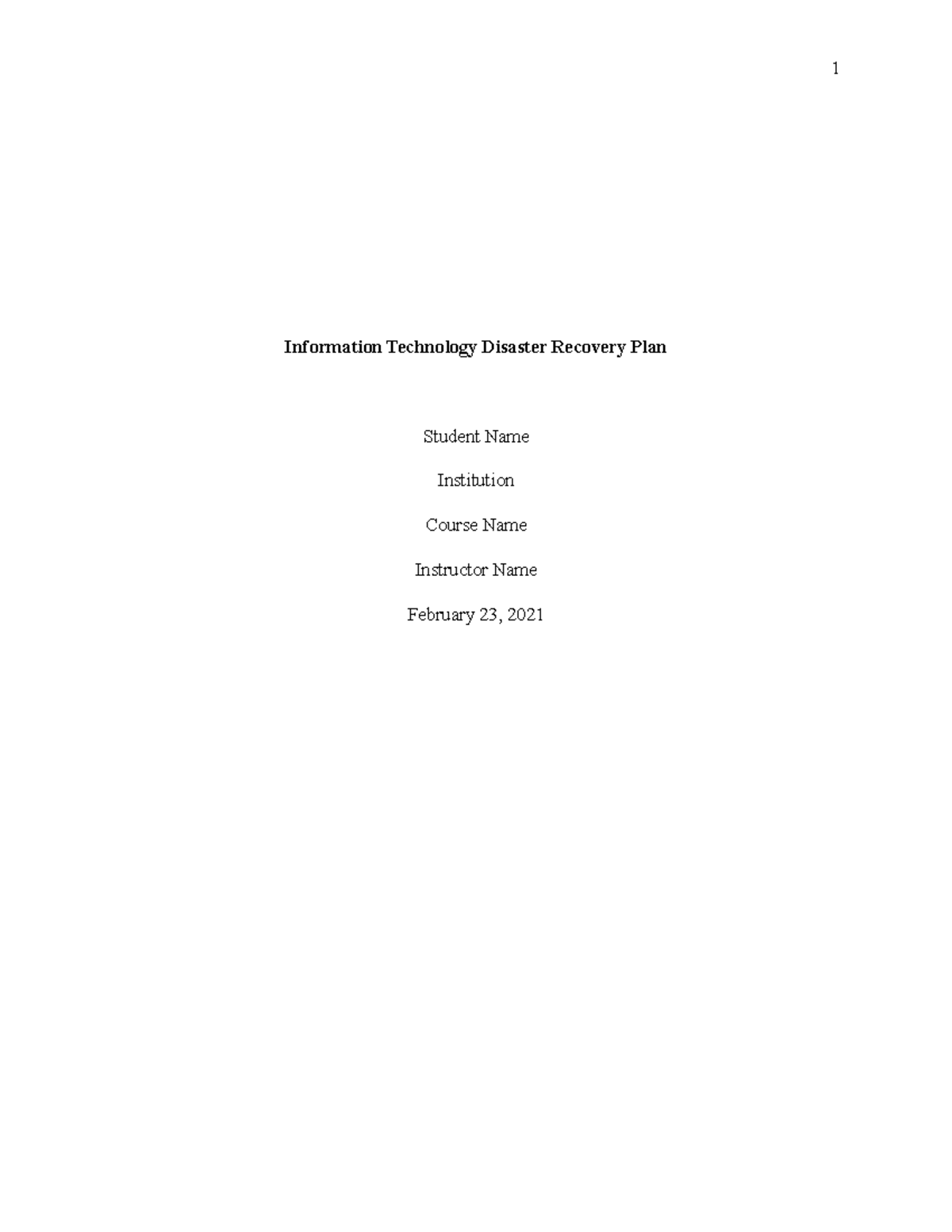 IT Disaster Recovery Plan - - Studocu