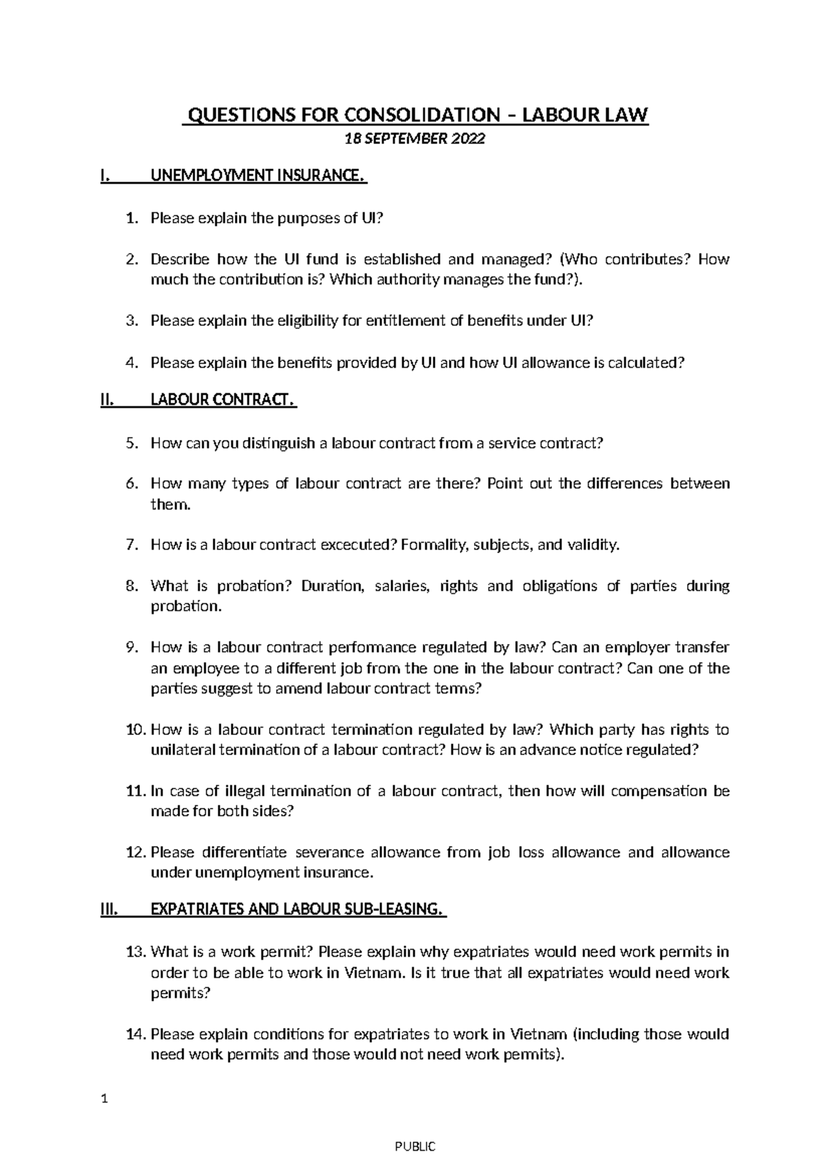 Labour Law Questions - Consolidation for 08Sep22 Exam - Studocu
