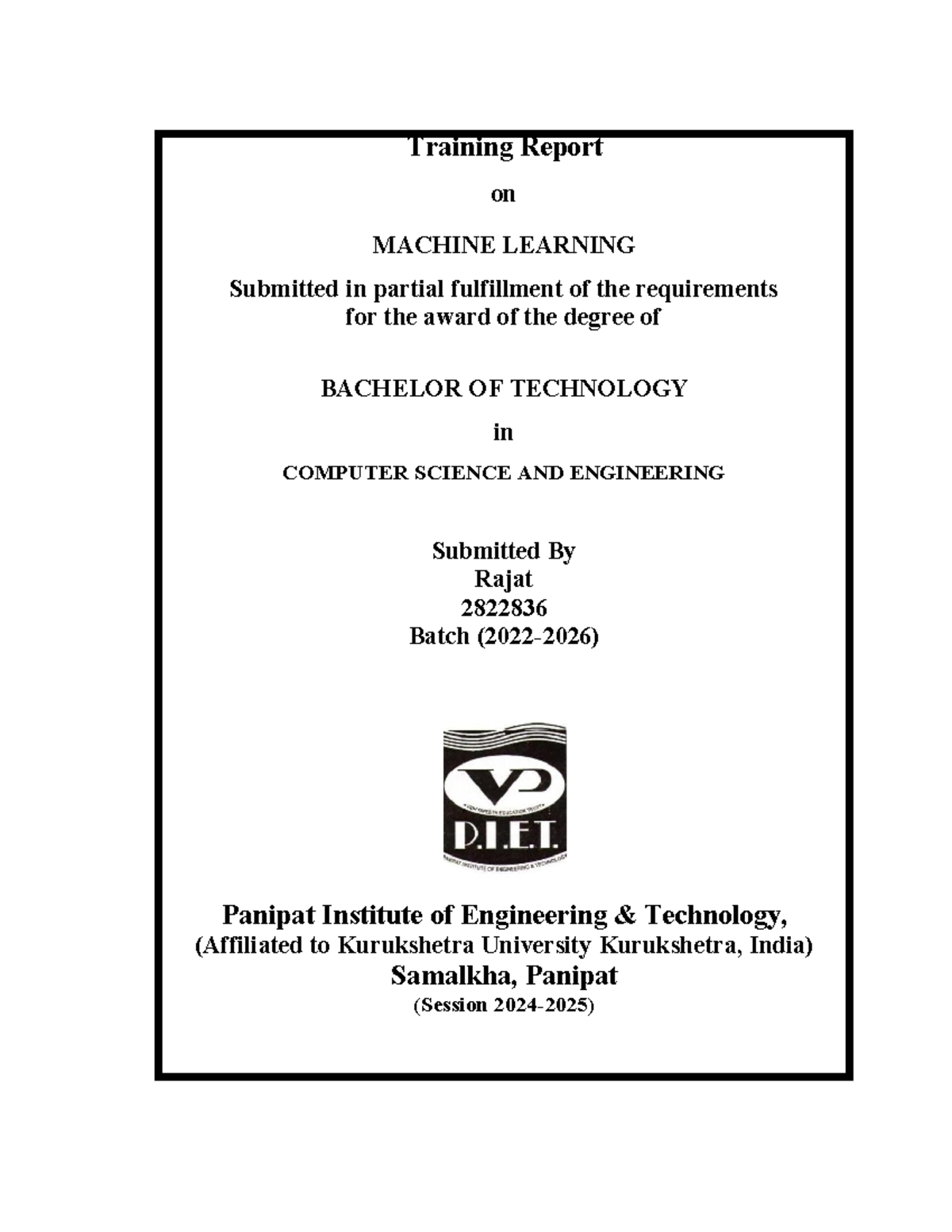 Vivekwebdev - filee - Training Report on MACHINE LEARNING Submitted in ...