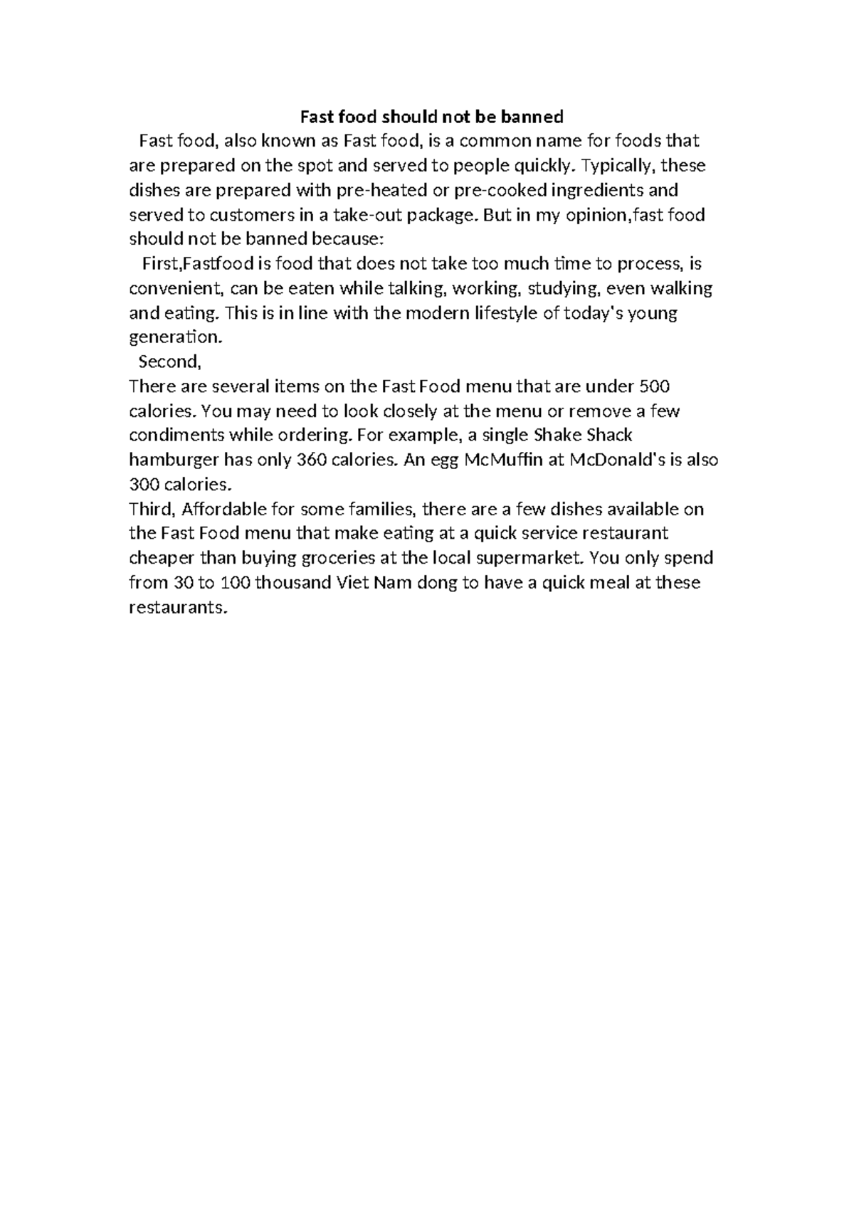 Fast Food Debate: Should It Be Banned? - Essay Notes - Studocu