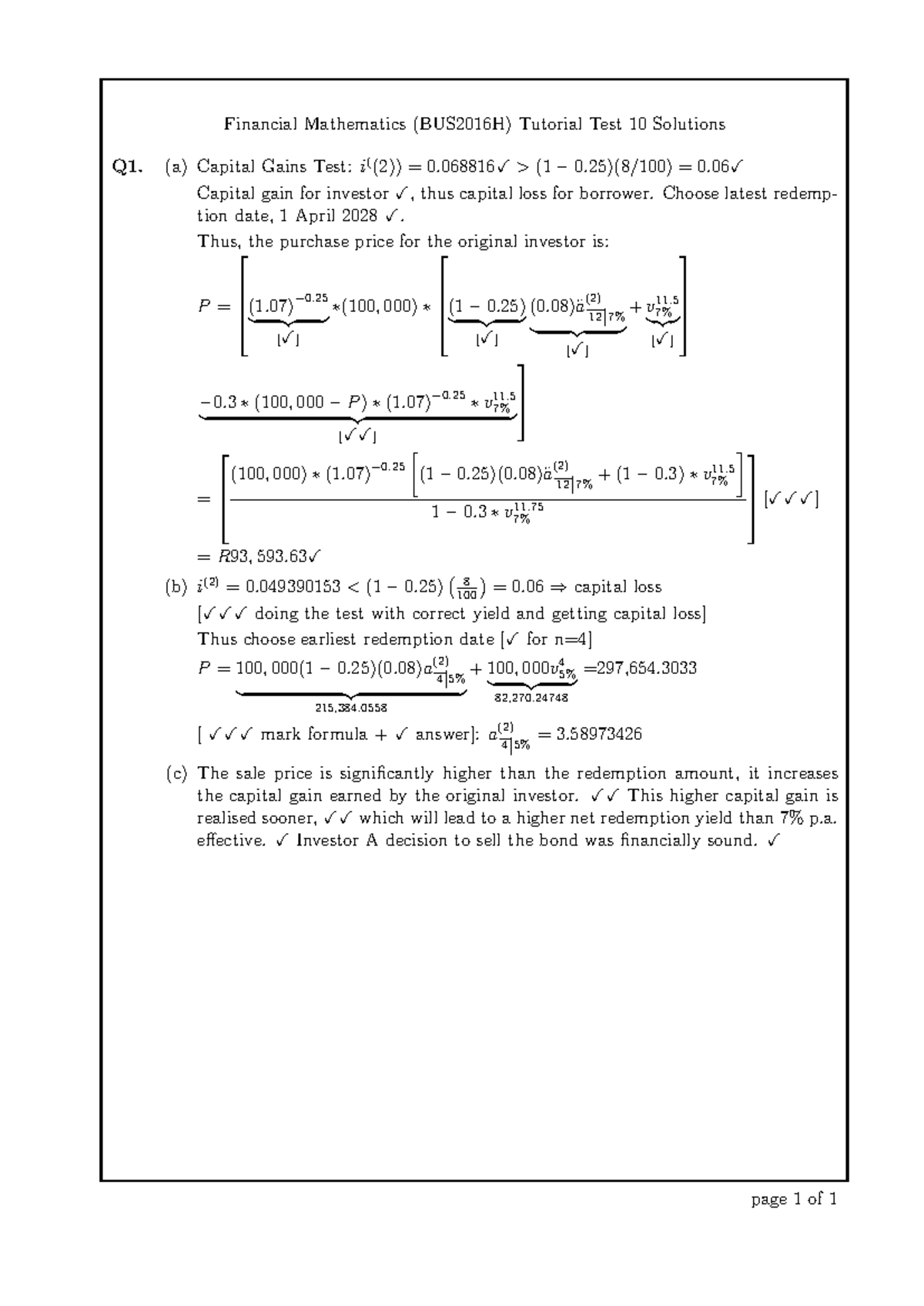 Financial Mathematics (BUS2016H) Tutorial Test 10 Solutions - Studocu