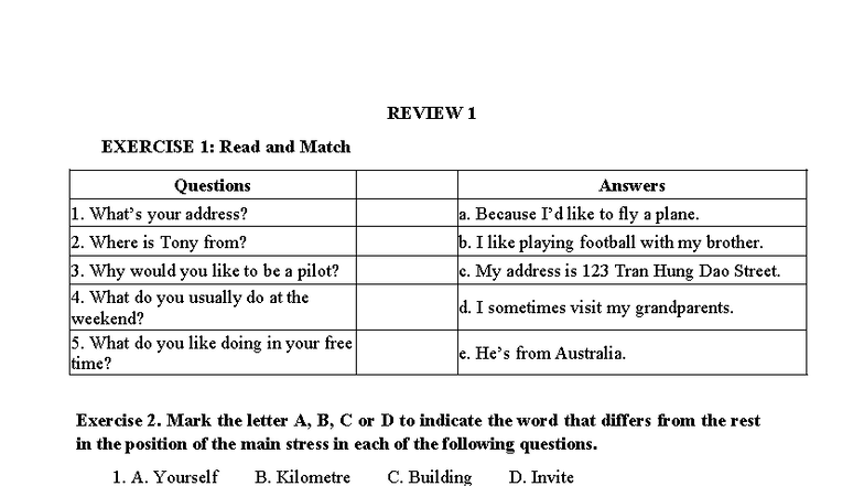 Review 1 - Exercise Questions & Answers (ENG1) - Studocu