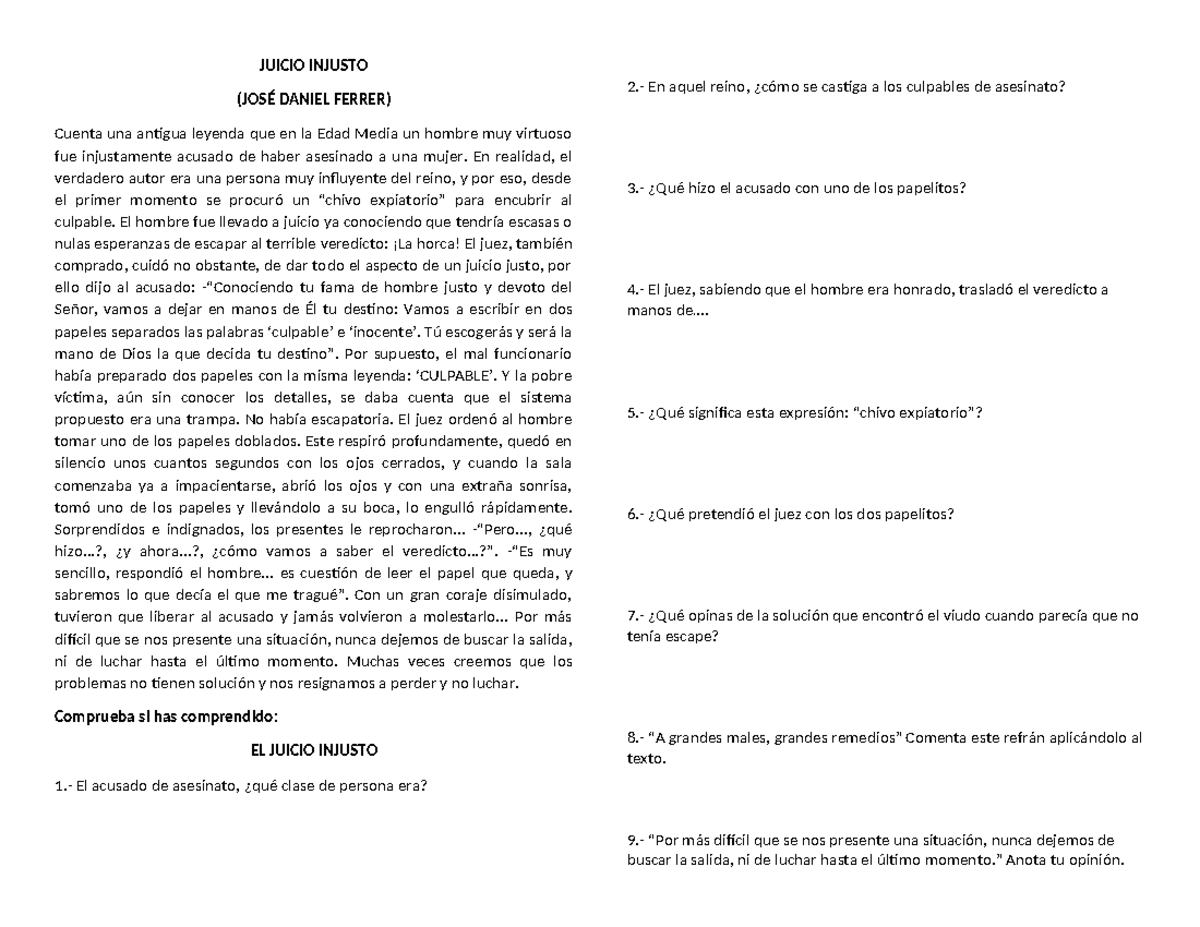 JUICIO INJUSTO - LECTURA: Reflexiones sobre la Justicia y la Verdad ...