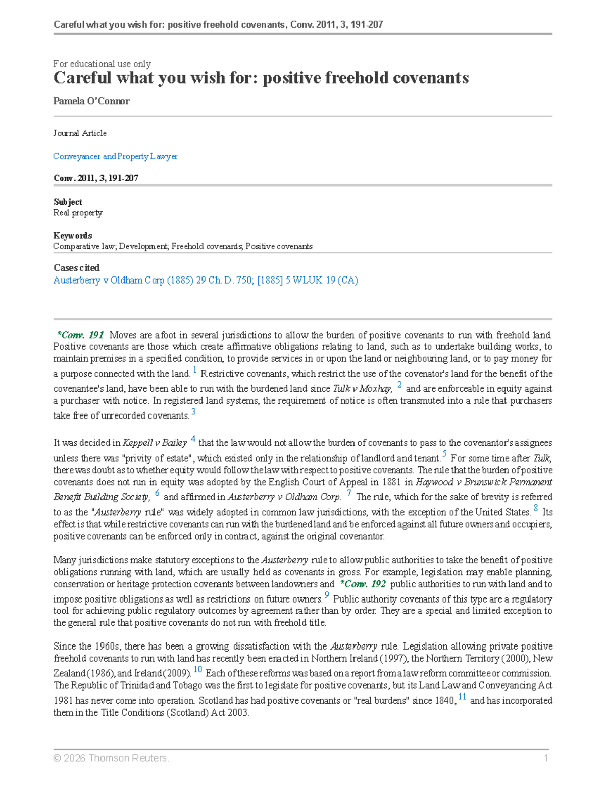 Careful What You Wish For: Positive Freehold Covenants - Conv. 2011, 3 ...