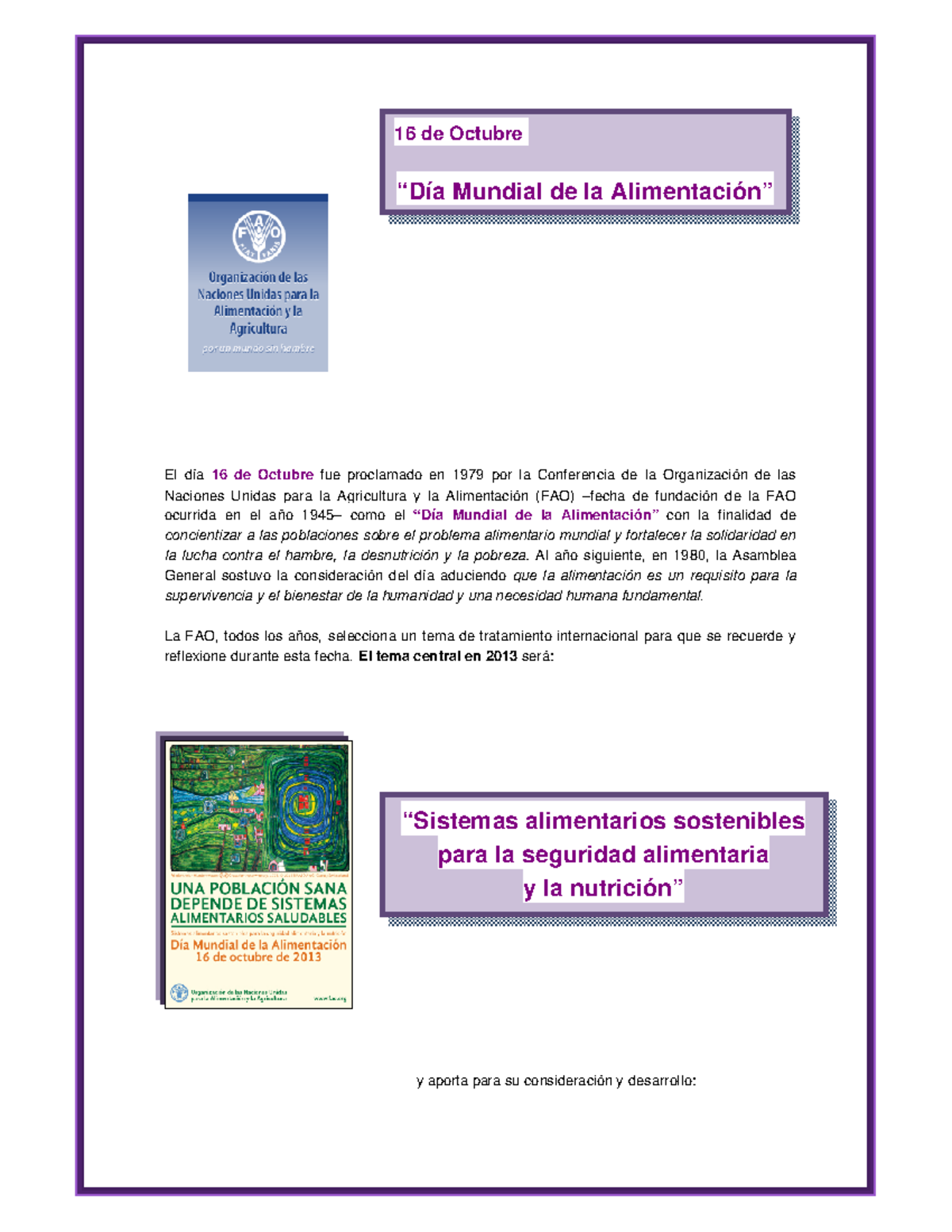 16-10- DIA Mundial DE LA Alimentacion - El día 16 de Octubre fue ...