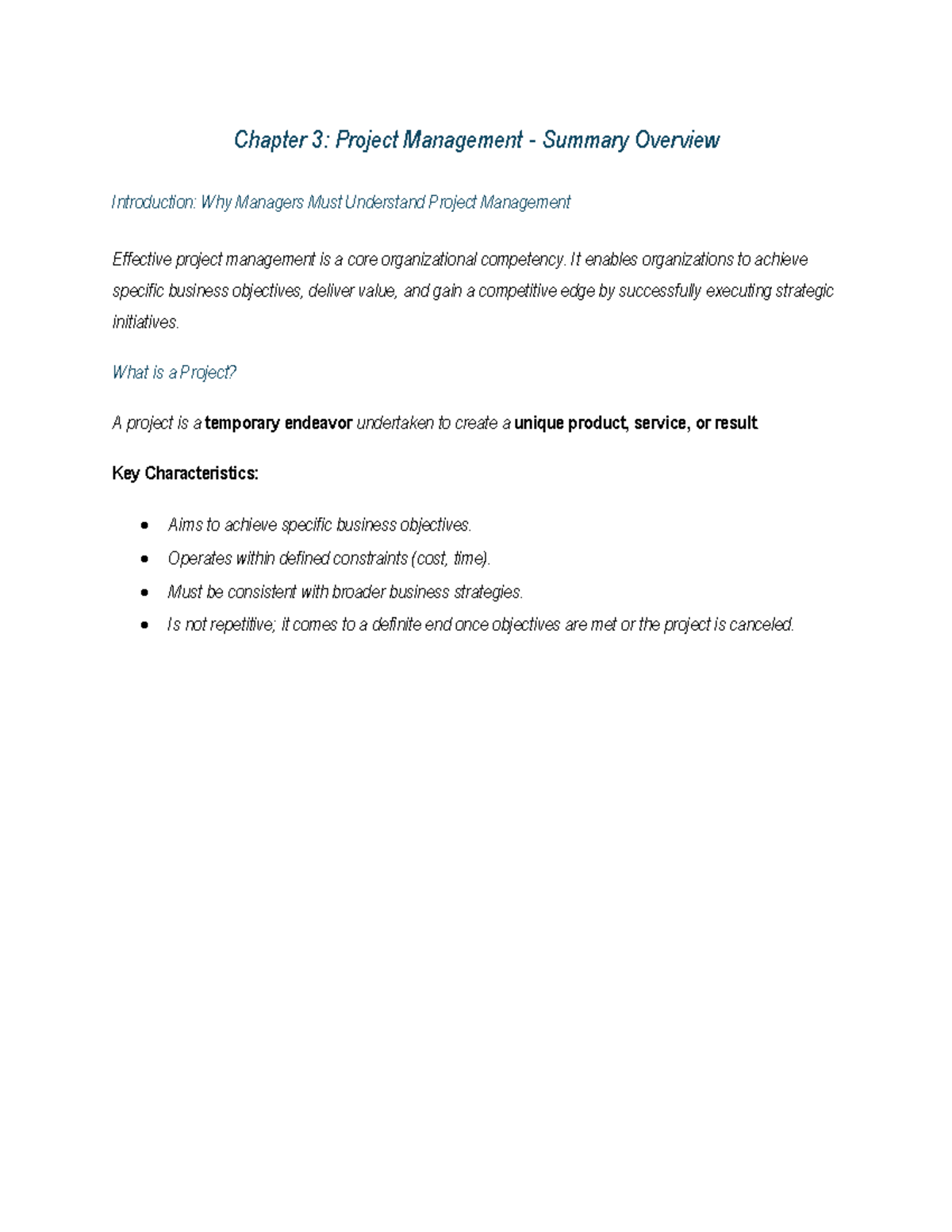 Managing Projects - CH 3: Overview of Project Management Principles ...