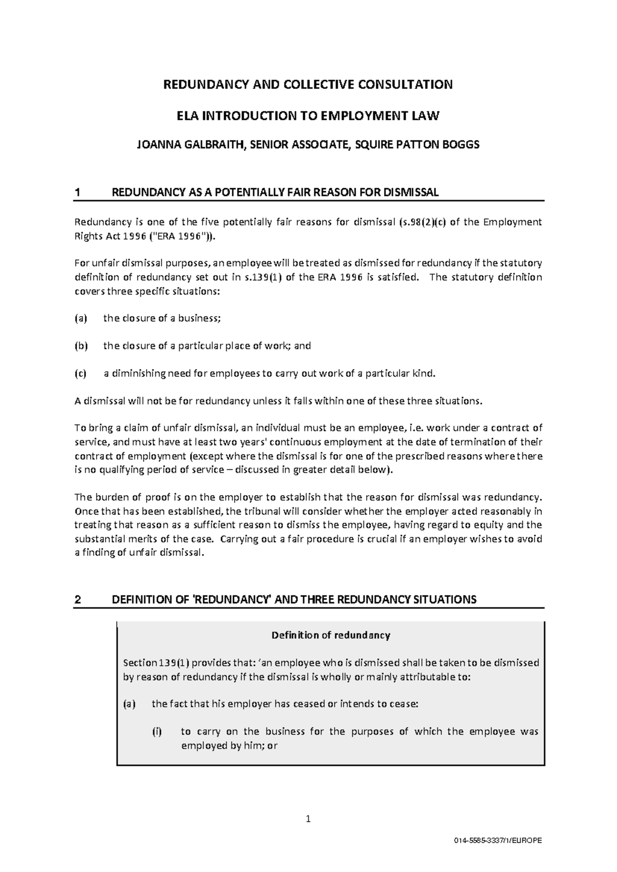 Redundancy and collective consultation - 1 REDUNDANCY AND COLLECTIVE ...