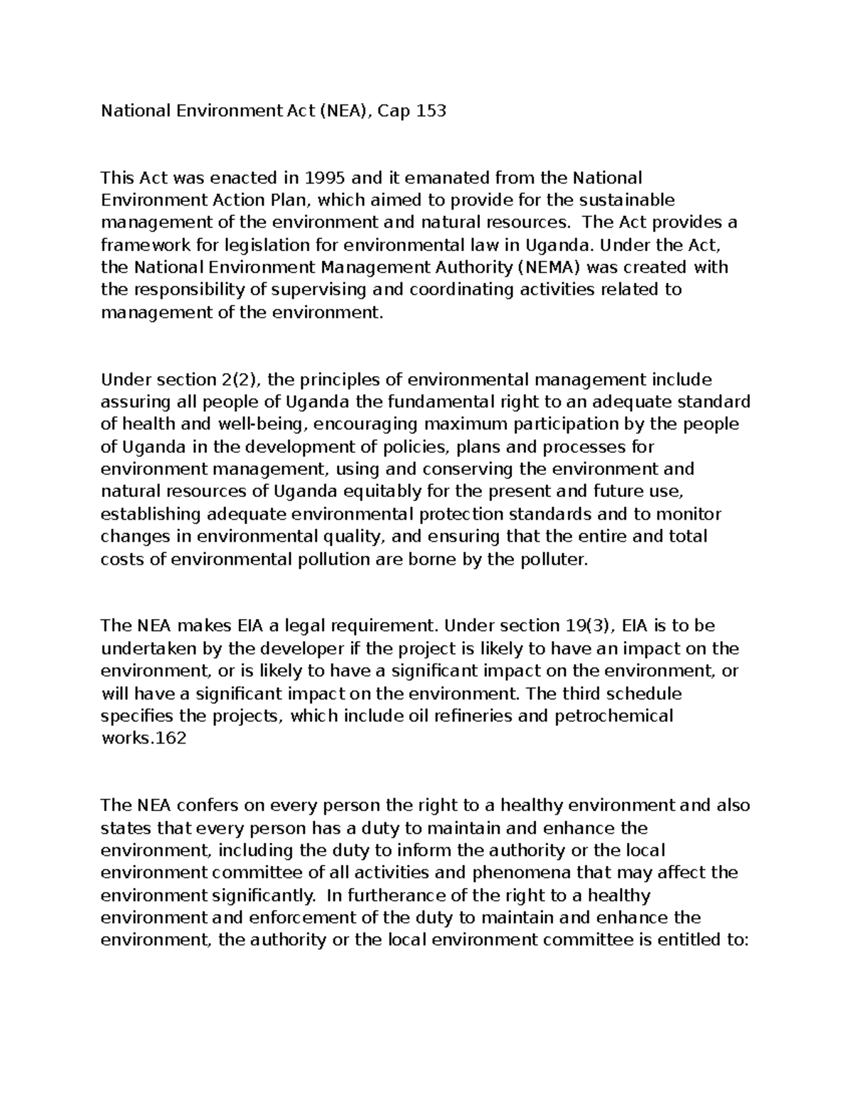 OIL AND GAS Group Presentation - National Environment Act (NEA), Cap ...