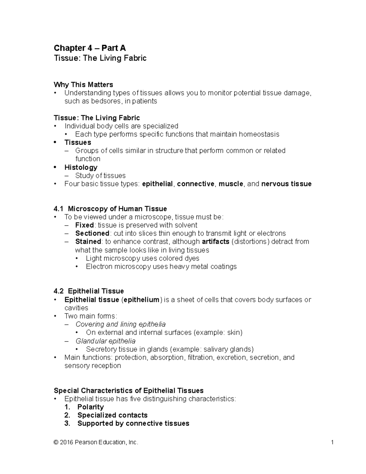 CH.4A Tissue: The Living Fabric Lecture Notes - Chapter 4 Part A Tissue ...