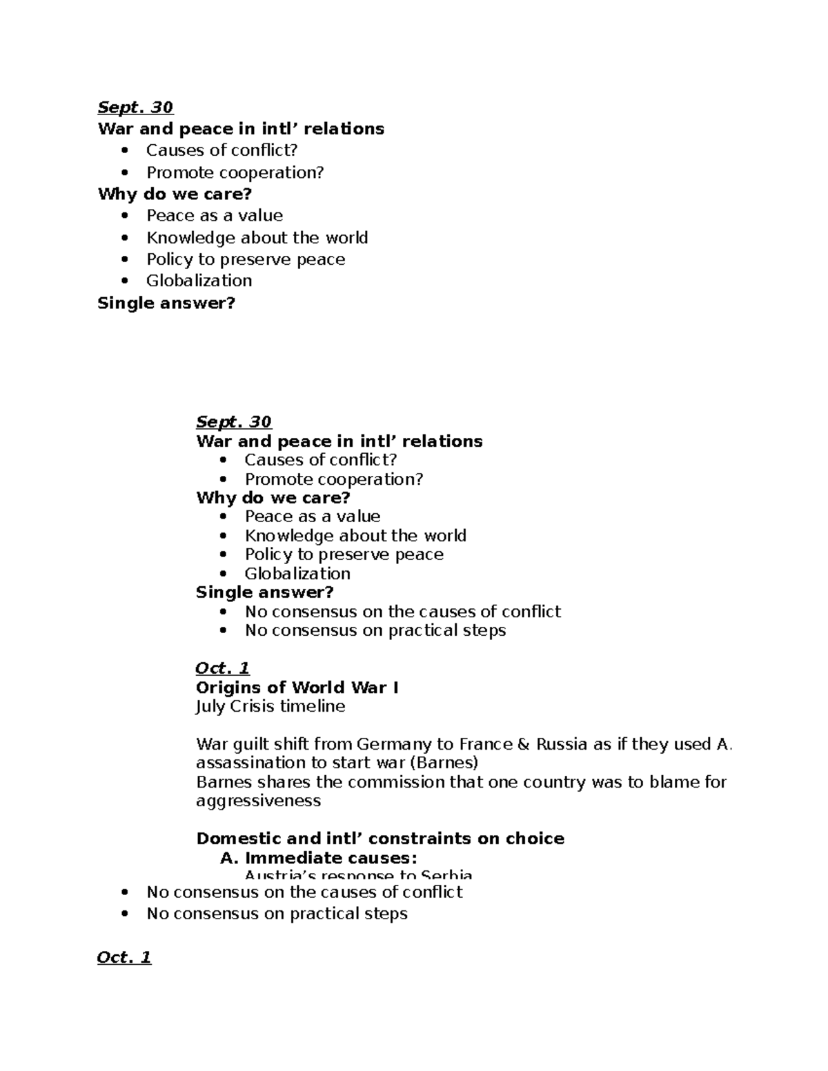 Poli12 - Lecture Notes: WW1, WWII, and the Cold War Analysis - Studocu