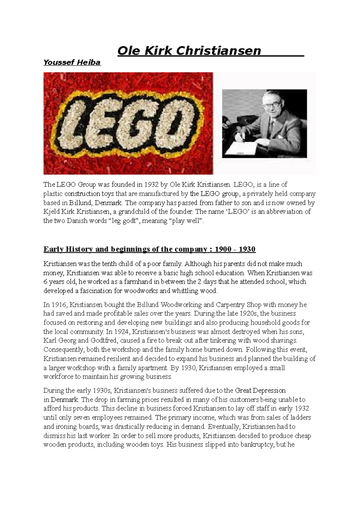 Ole Kirk Christiansen - LEGO, is a line of plastic construction toys ...