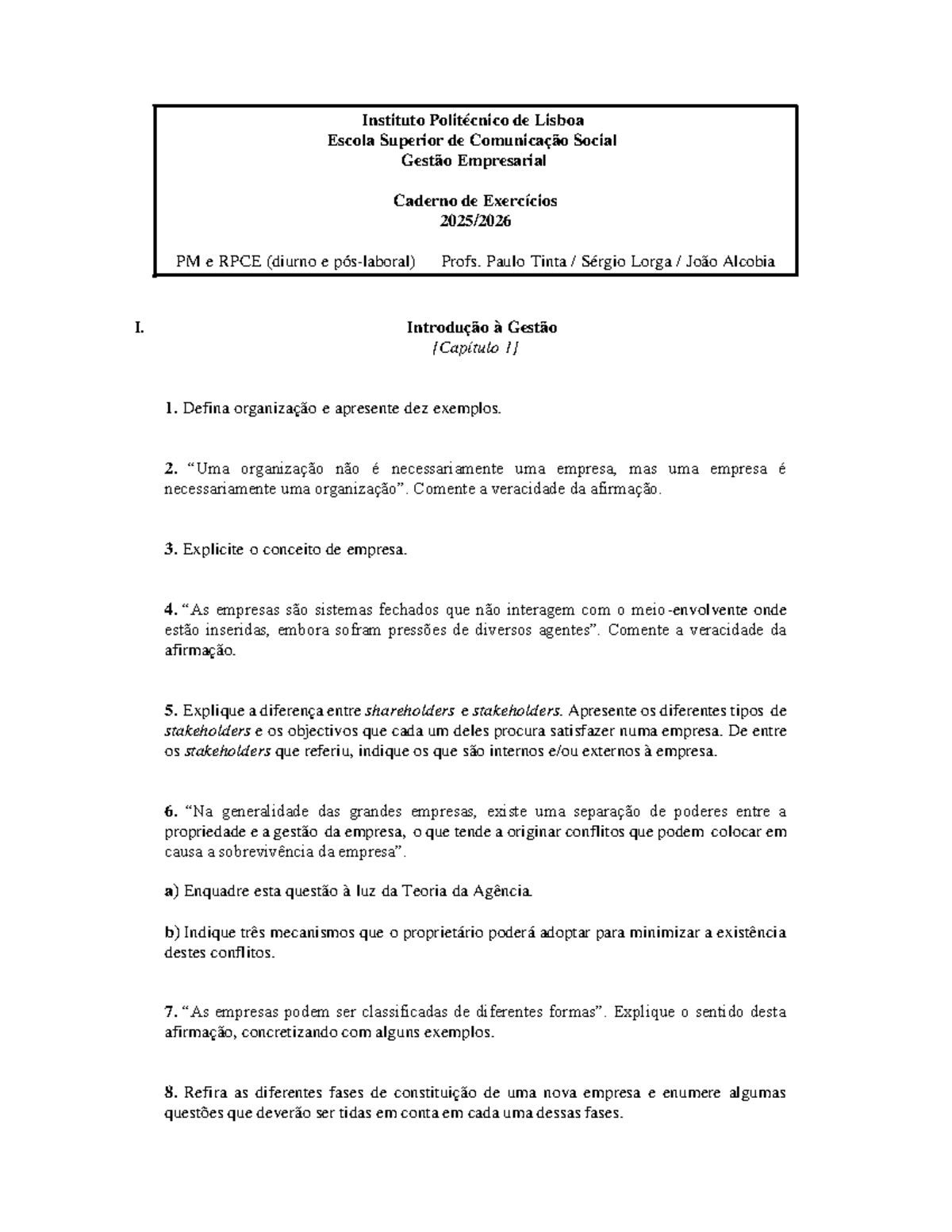 Caderno de Exercícios de Gestão Empresarial PM e RPCE 2025-2026 - Studocu
