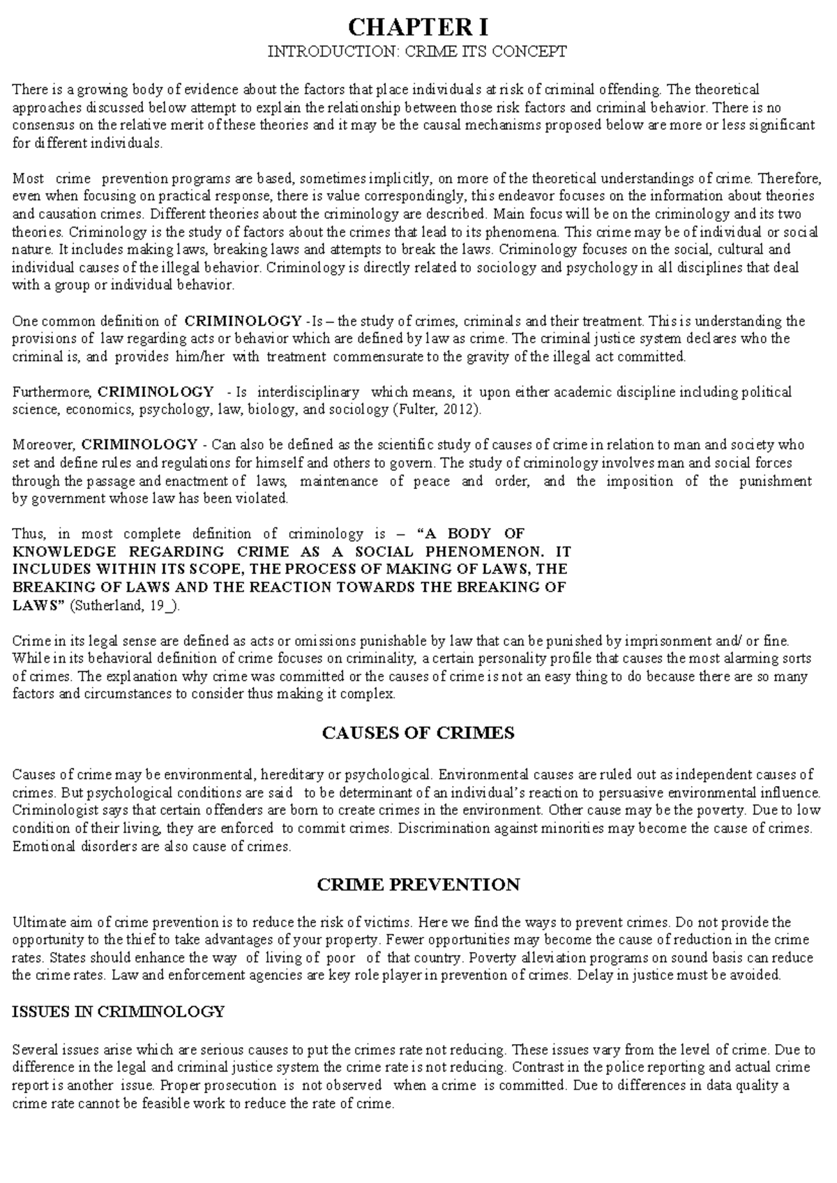 THEORIES OF CRIME CAUSATION: A COMPREHENSIVE LECTURE (CRIM 101) - Studocu