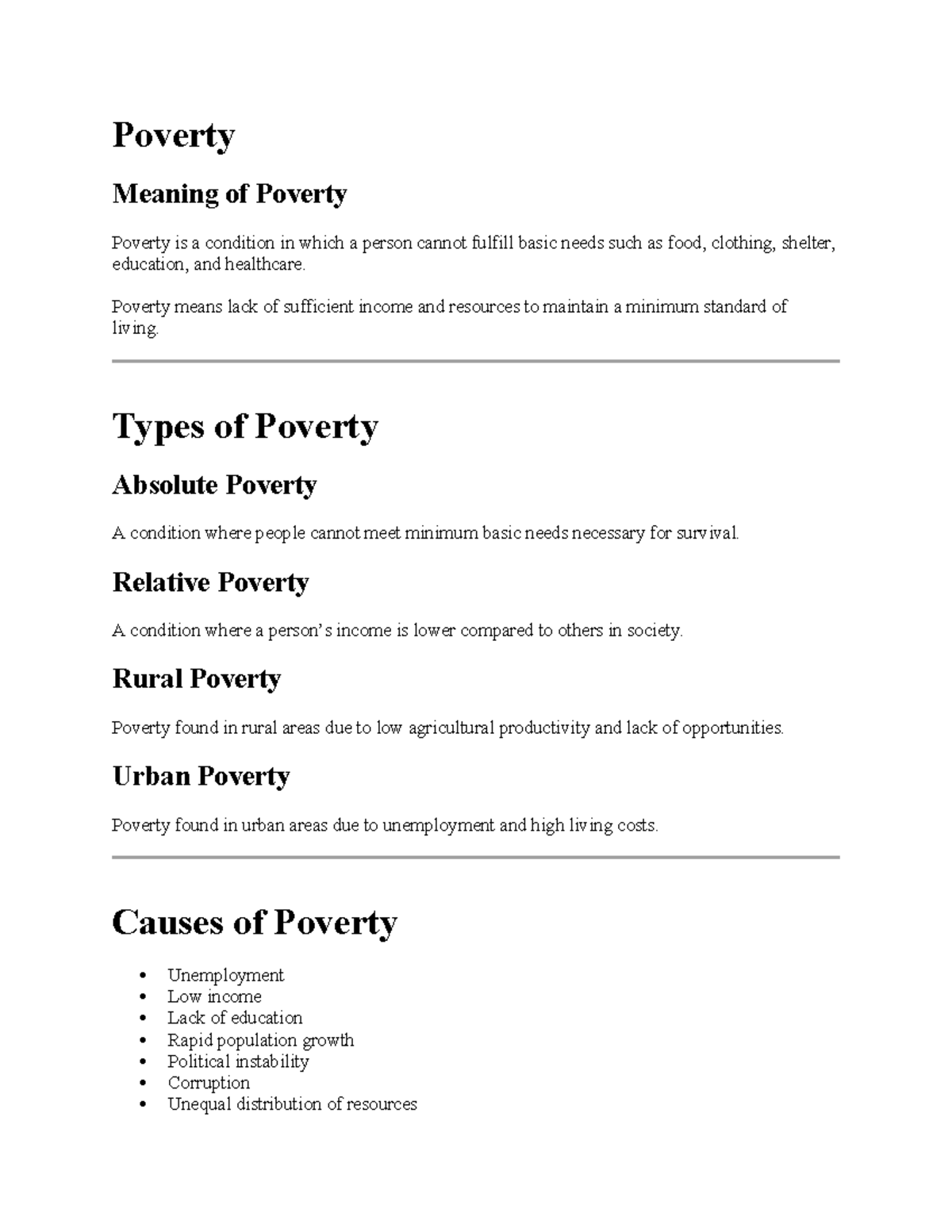 Poverty: Understanding Its Meaning, Types, Causes, and Effects - Studocu