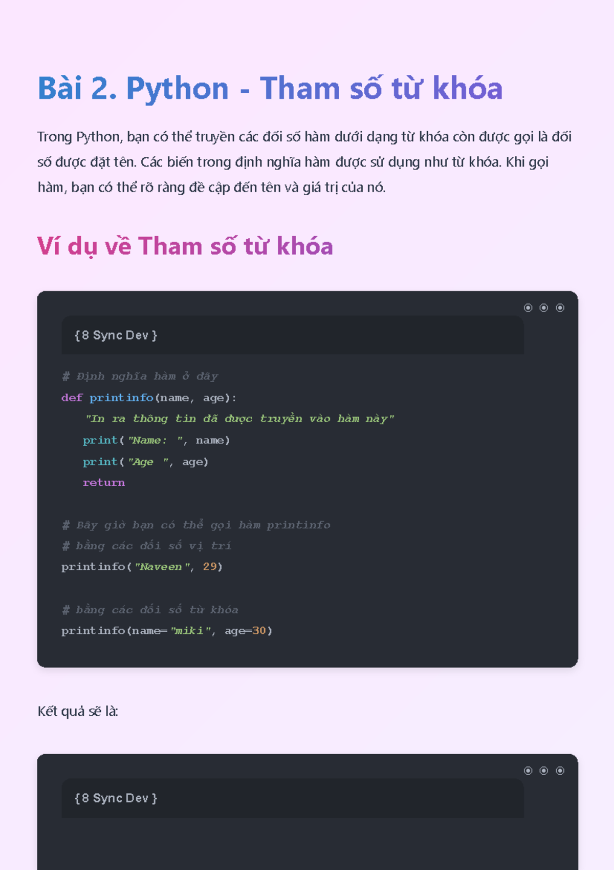 Bài 2. Tham số từ khóa trong Python - Hướng dẫn chi tiết - Studocu