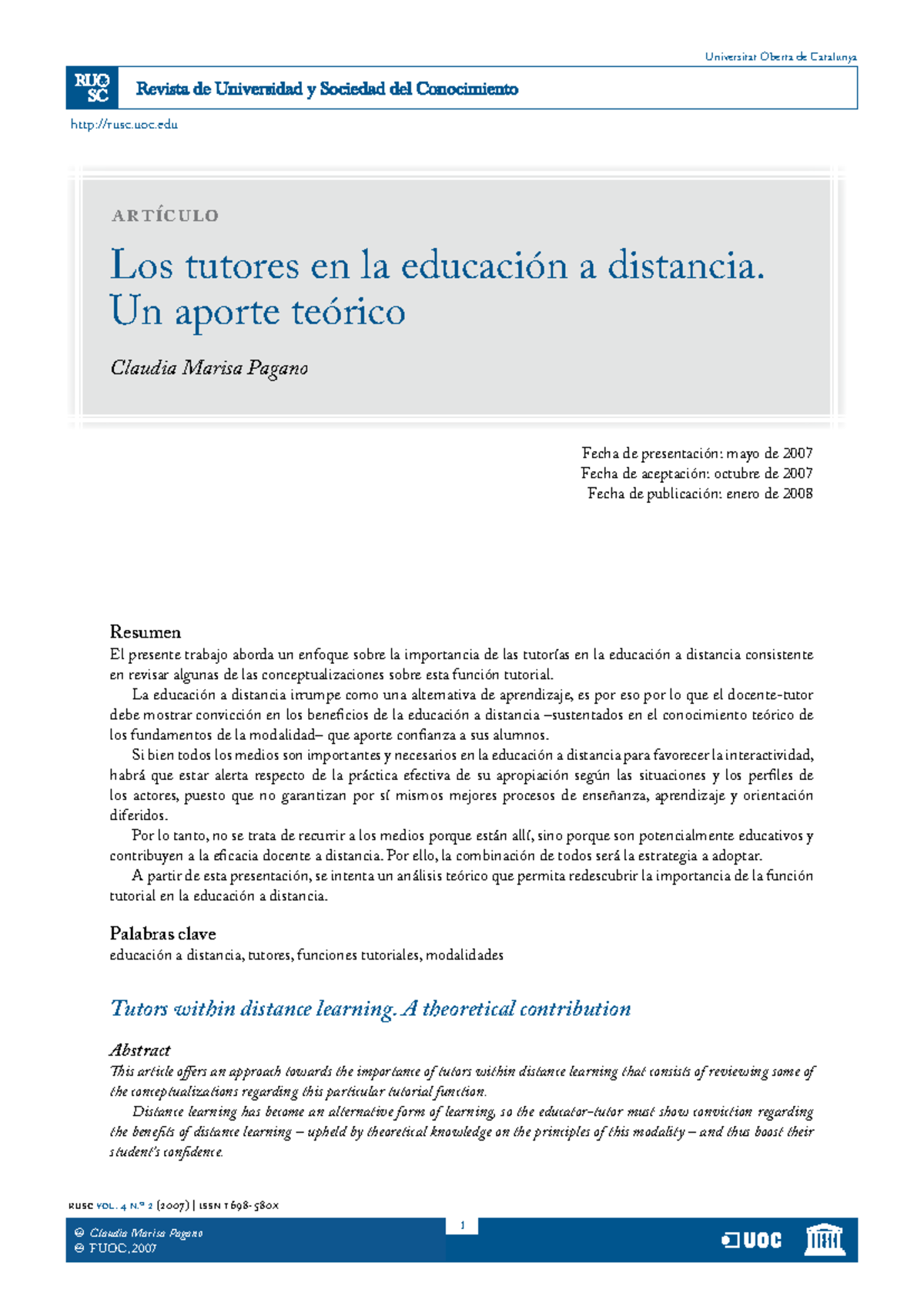 Los tutores en educación a distancia: Aporte teórico RUSC 4.2 - Studocu
