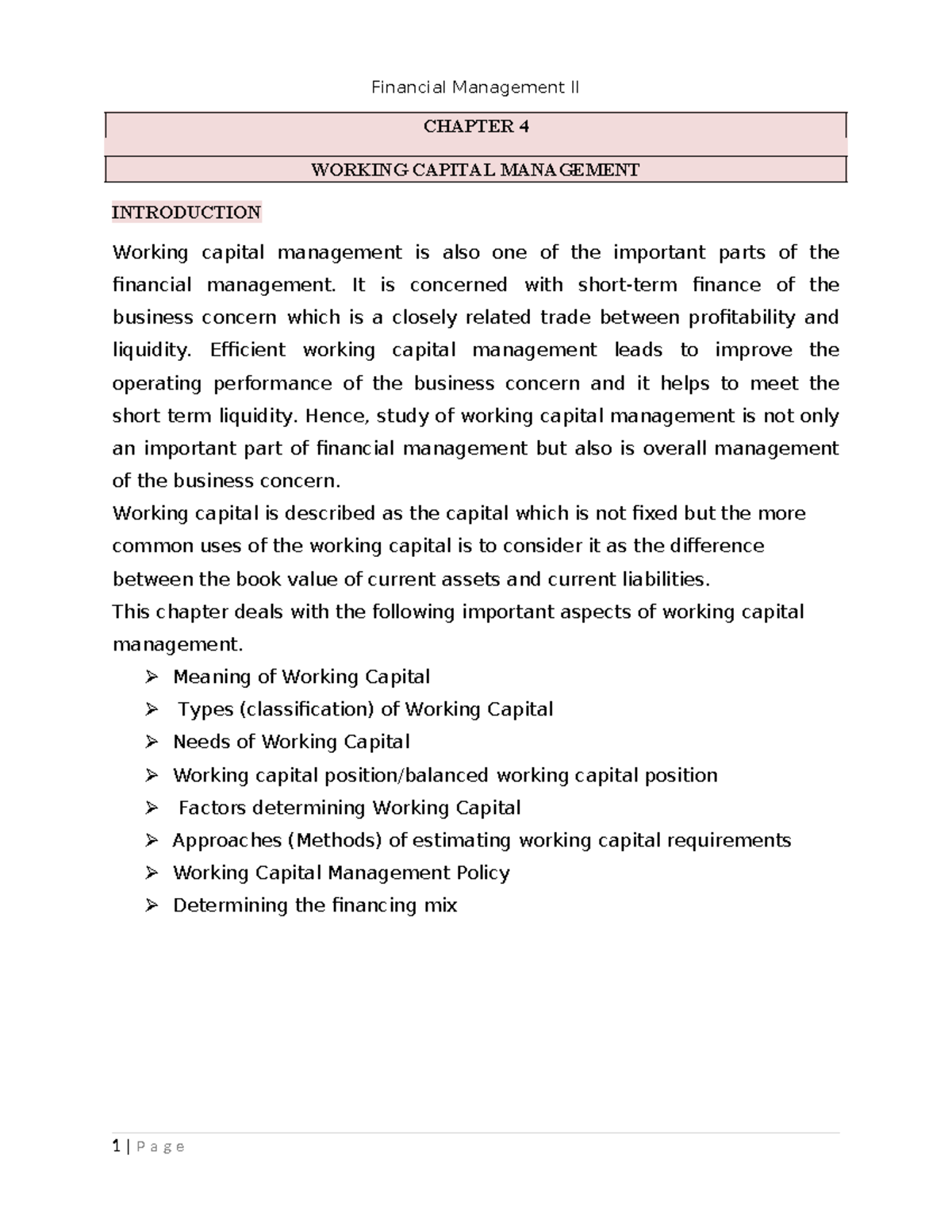 Financial Management II: Chapter 4 - Working Capital Management ...