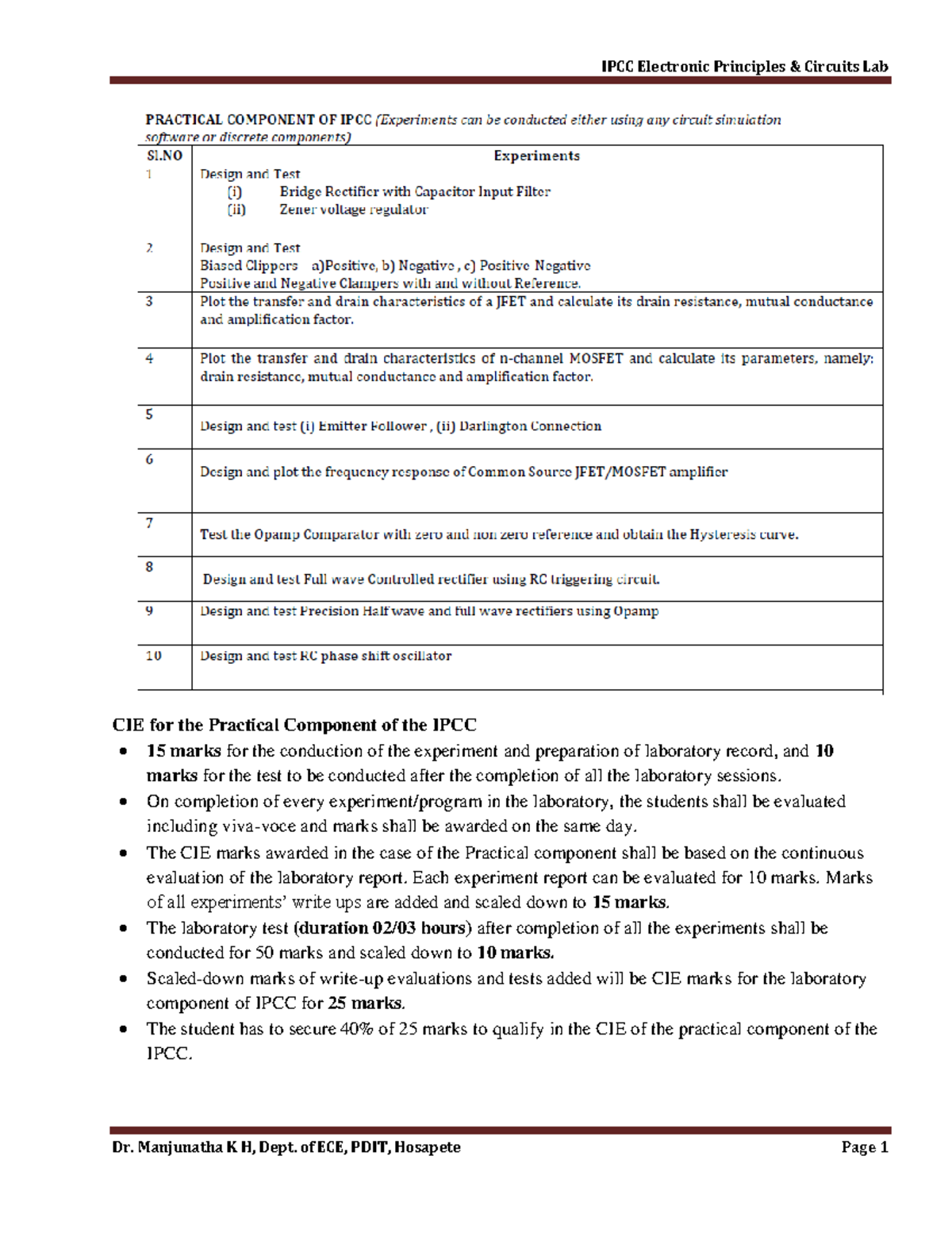 EPC Lab Manual 2: Bridge Rectifier Experiment Notes - Studocu