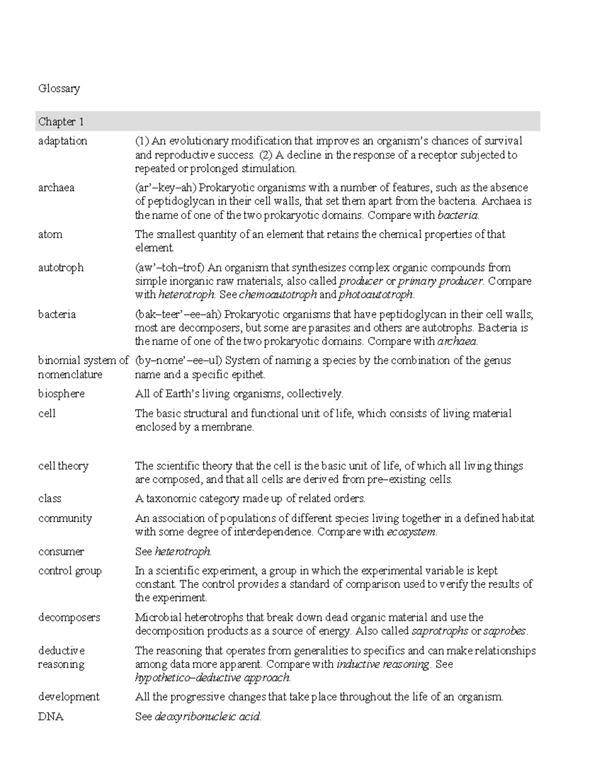 Biology Glossary and Key Terms for Exam Review (BIO101) - Studocu